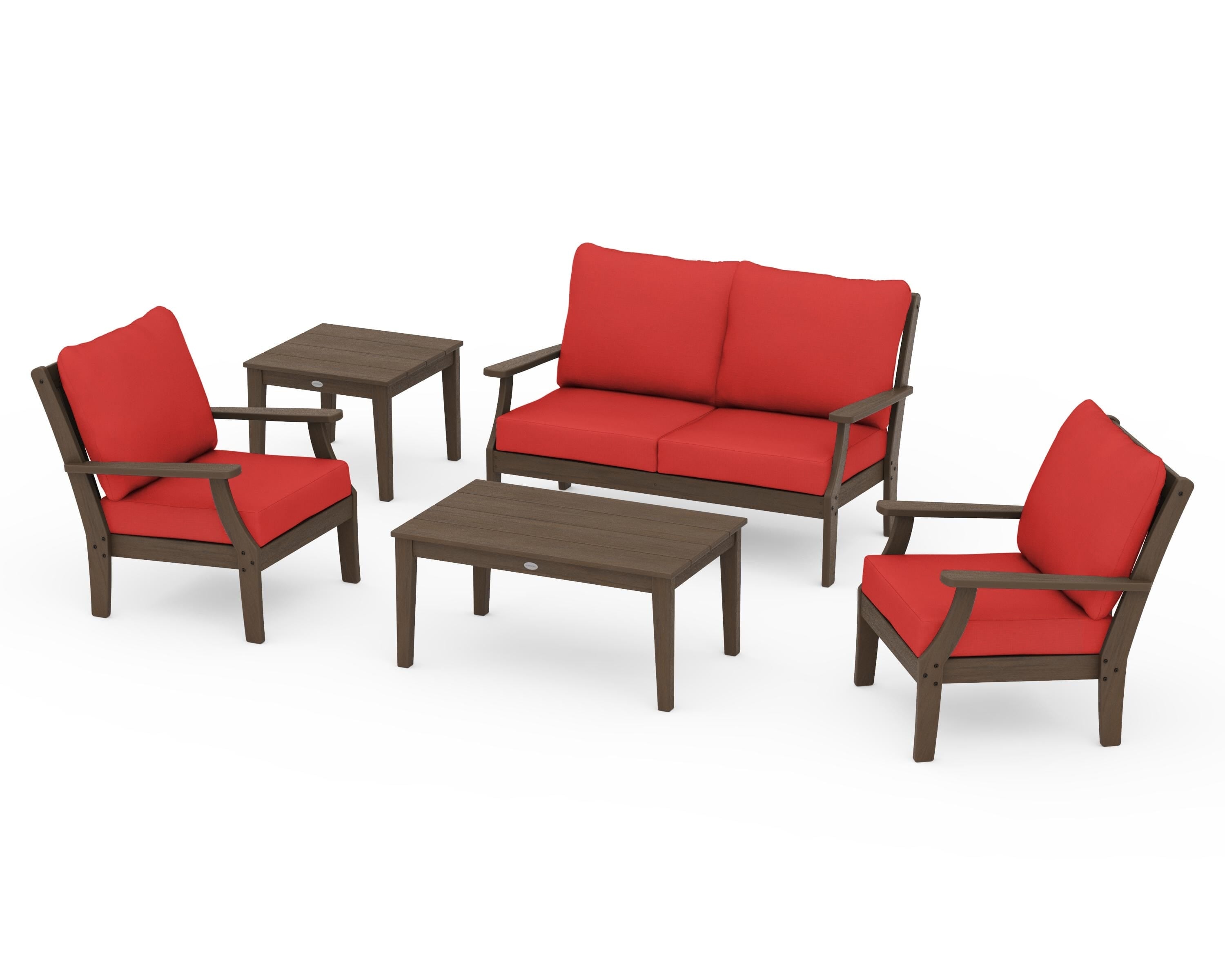 POLYWOOD Braxton 5-Piece Deep Seating Set in Kona / Crimson Linen