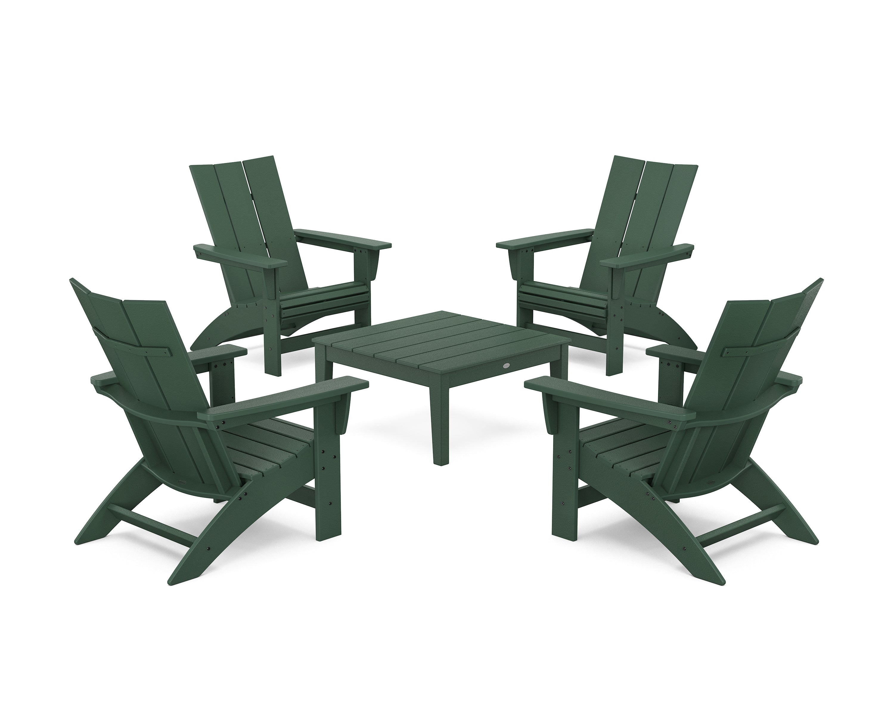 POLYWOOD® 5-Piece Modern Grand Adirondack Chair Conversation Group in Green