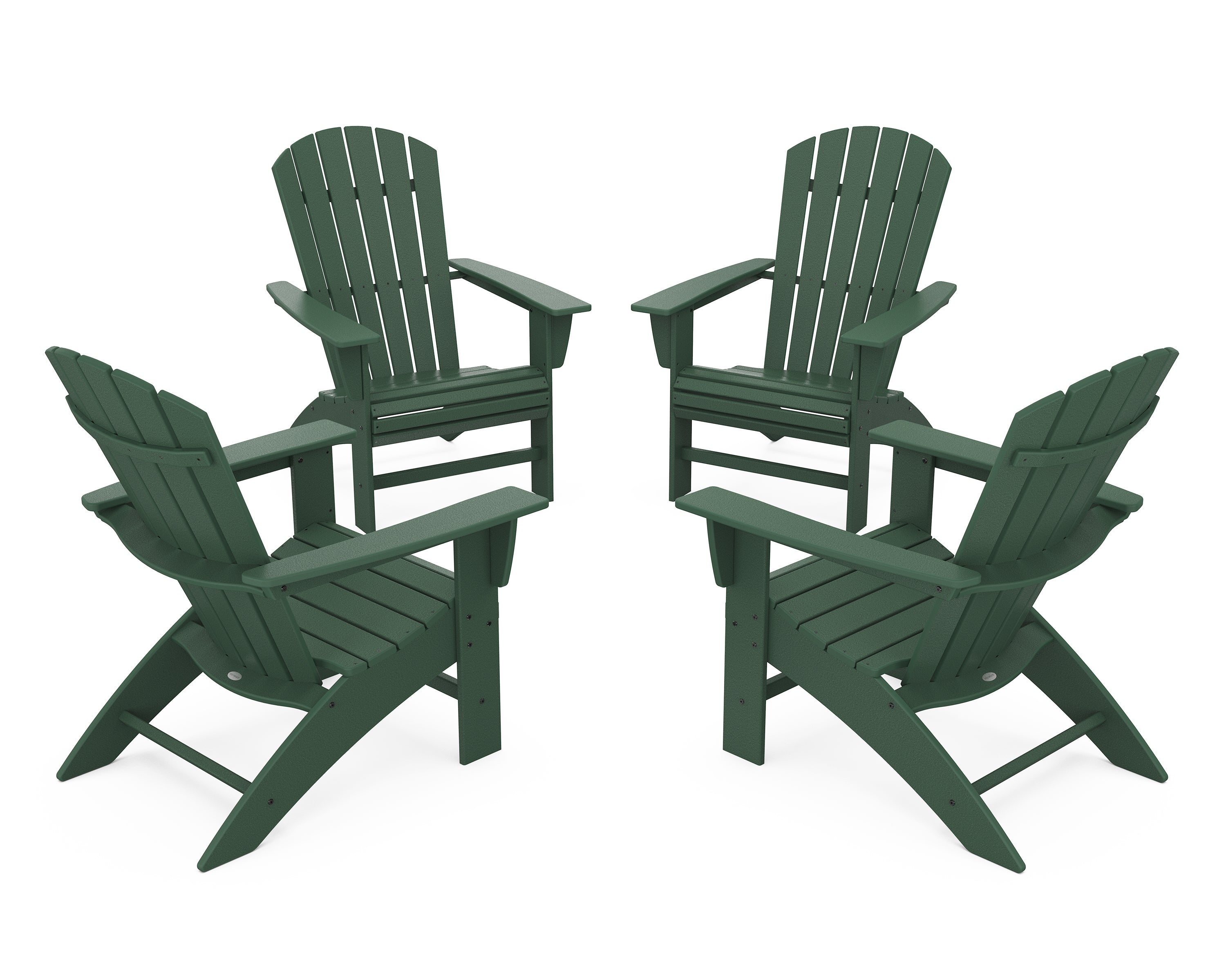 POLYWOOD® 4-Piece Nautical Curveback Adirondack Chair Conversation Set in Green