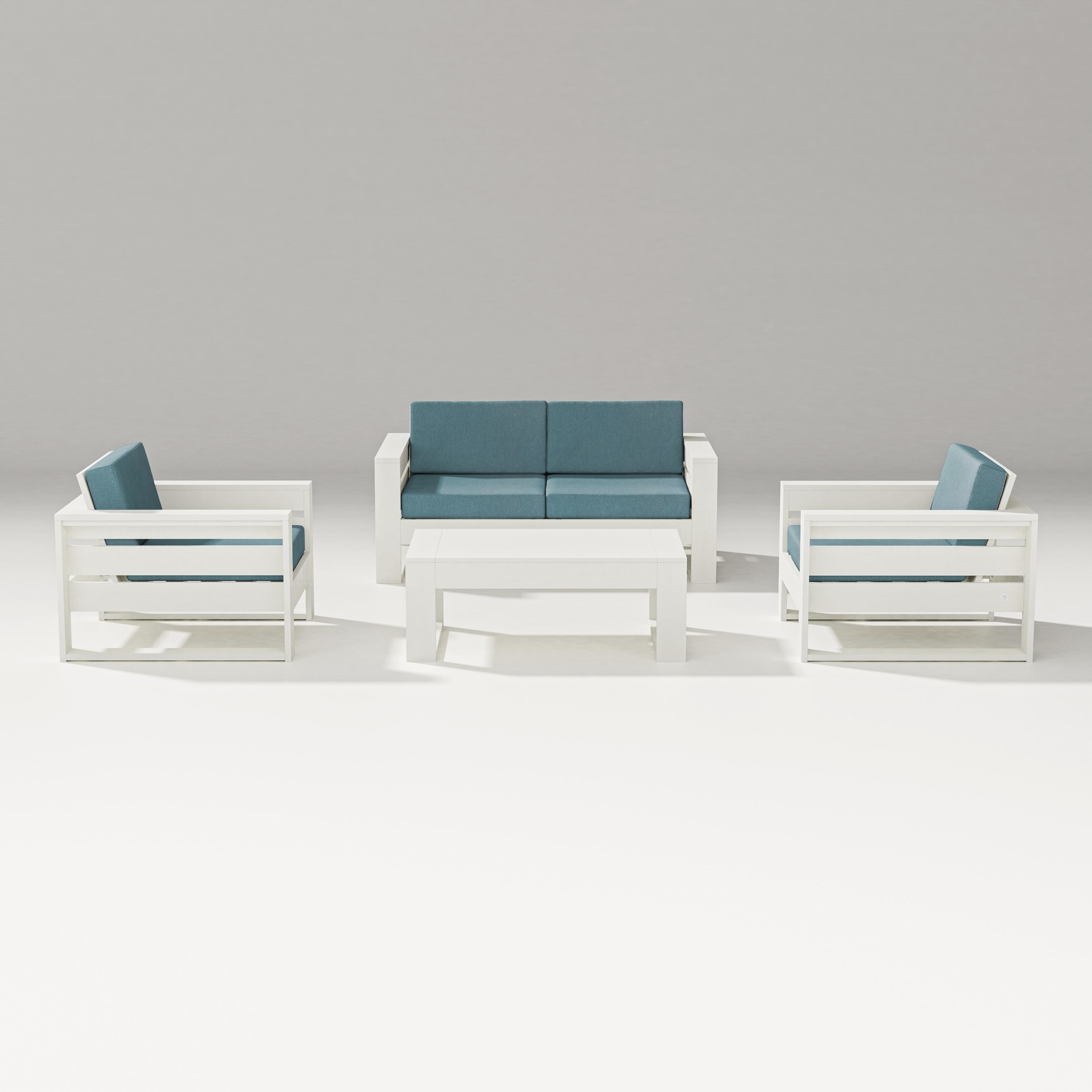 PW Designer Series Latitude 4-Piece Lounge Loveseat Set in Vintage White / Ocean Teal