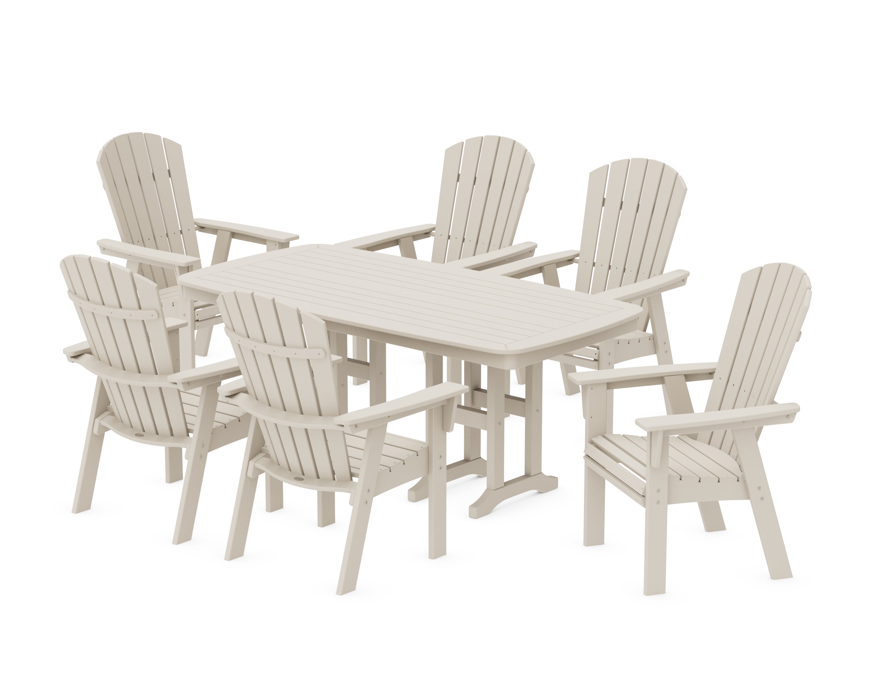 POLYWOOD Nautical Curveback Adirondack 7-Piece Dining Set in Sand
