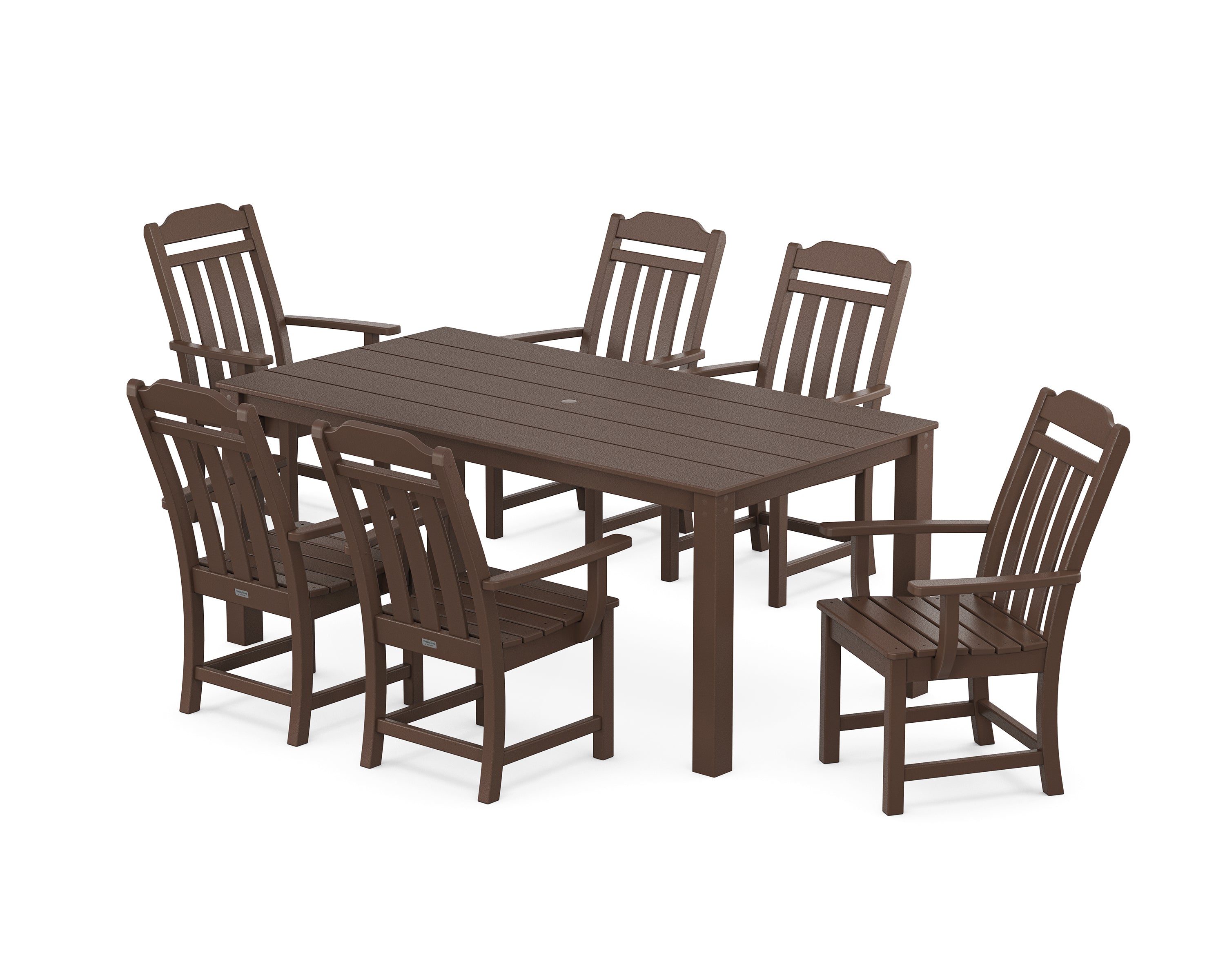 Polywood Country Living Arm Chair 7-Piece Parsons Dining Set in Mahogany