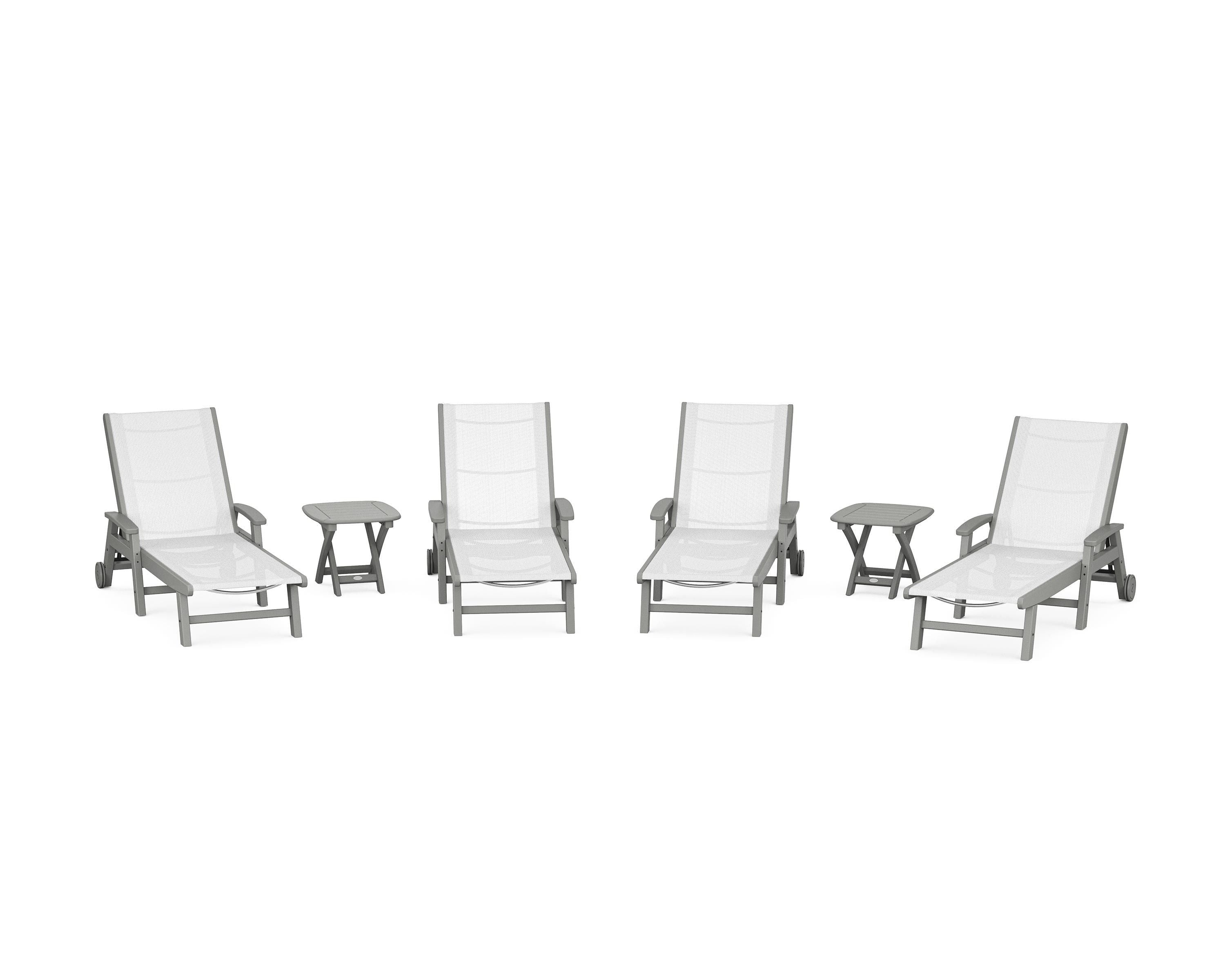 POLYWOOD Coastal Chaise 6-Piece Set with Wheels in Slate Grey / White Sling