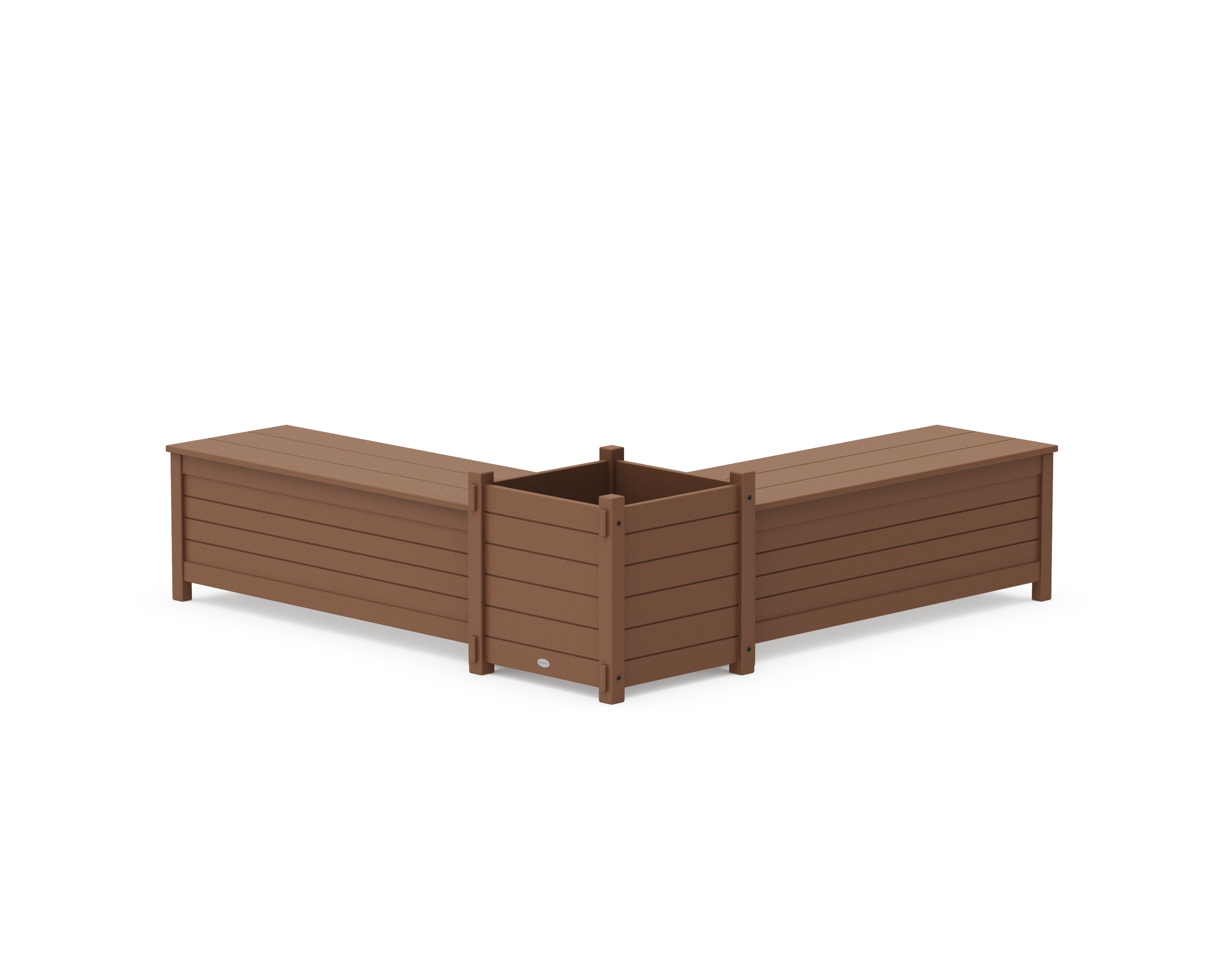 POLYWOOD 48" Nautical L- Shaped Planter Storage Bench Set- Large in Teak