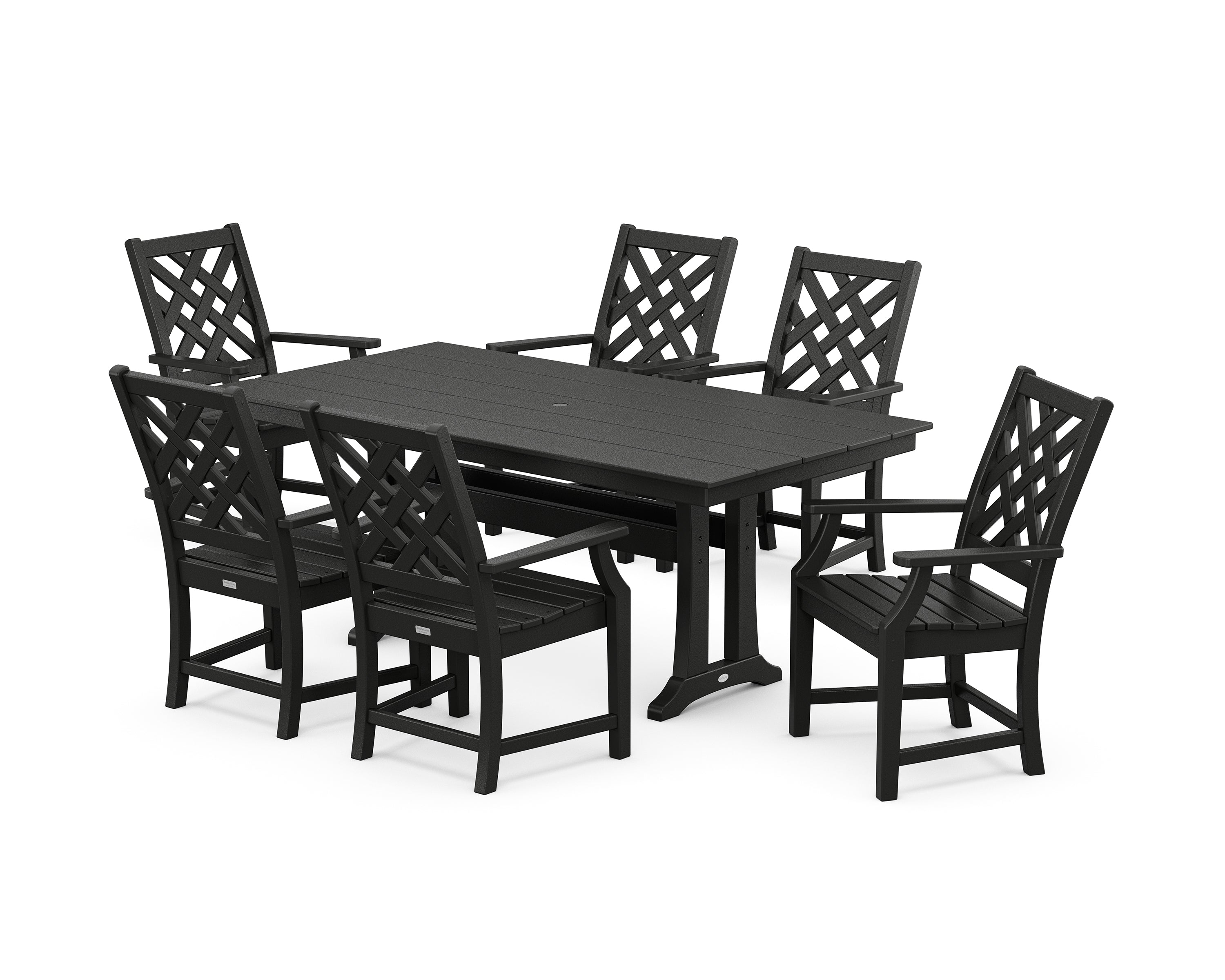 POLYWOOD Wovendale Arm Chair 7-Piece Farmhouse Dining Set with Trestle Legs in Black