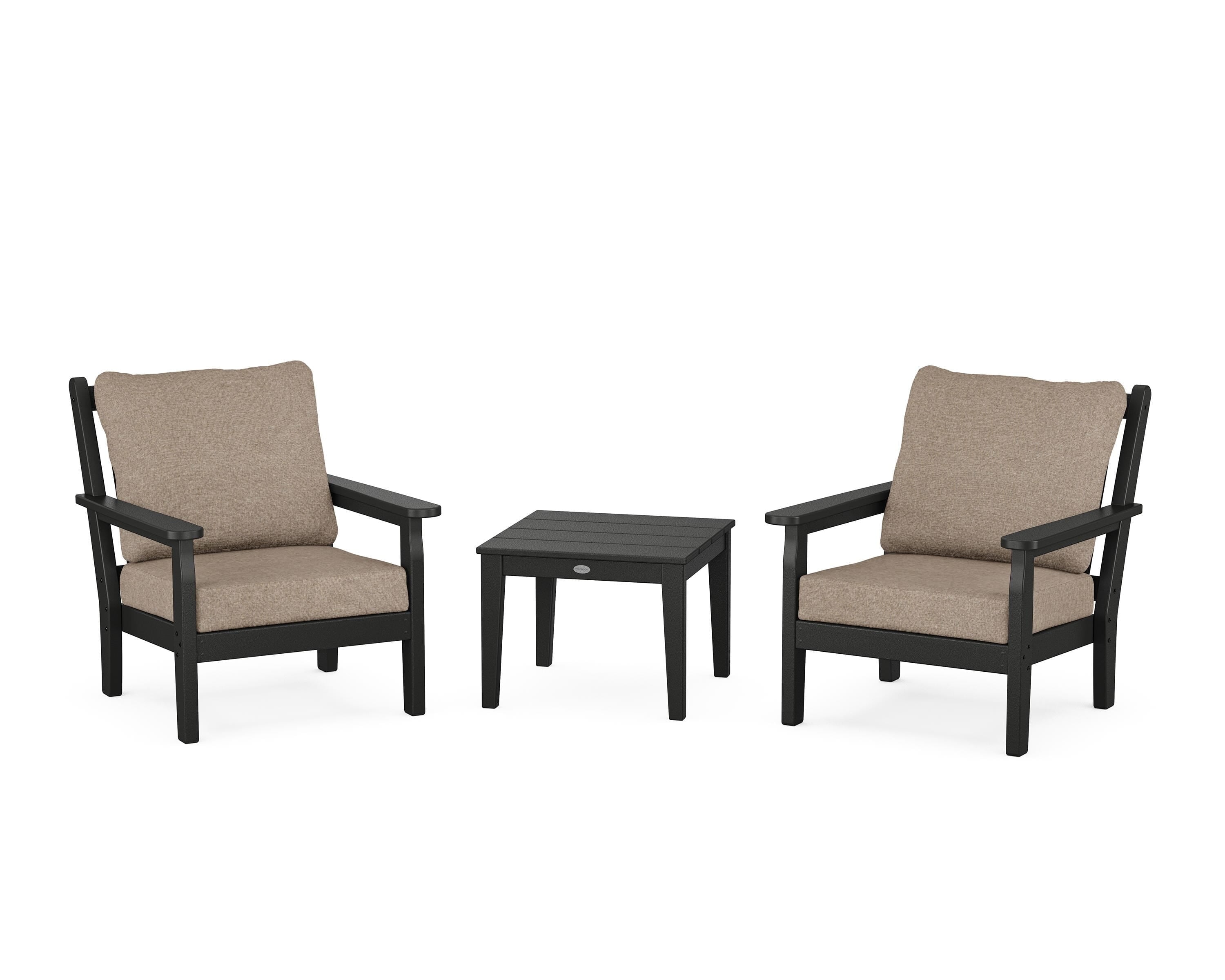 POLYWOOD Chippendale 3-Piece Deep Seating Set in Black / Spiced Burlap