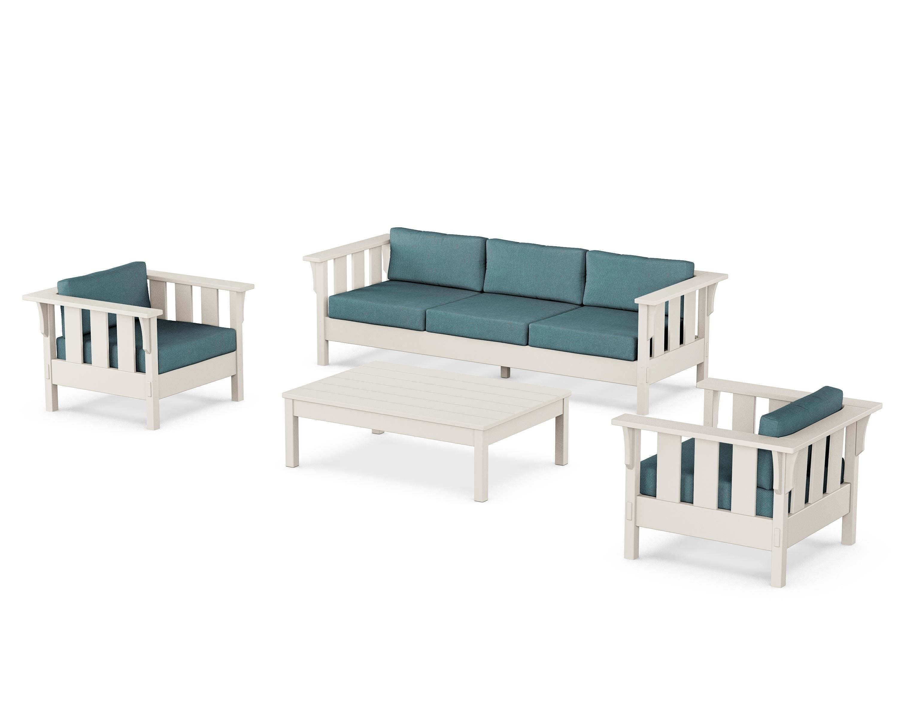 Martha Stewart by POLYWOOD Acadia 4-Piece Deep Seating Set with Sofa in Sand / Ocean Teal