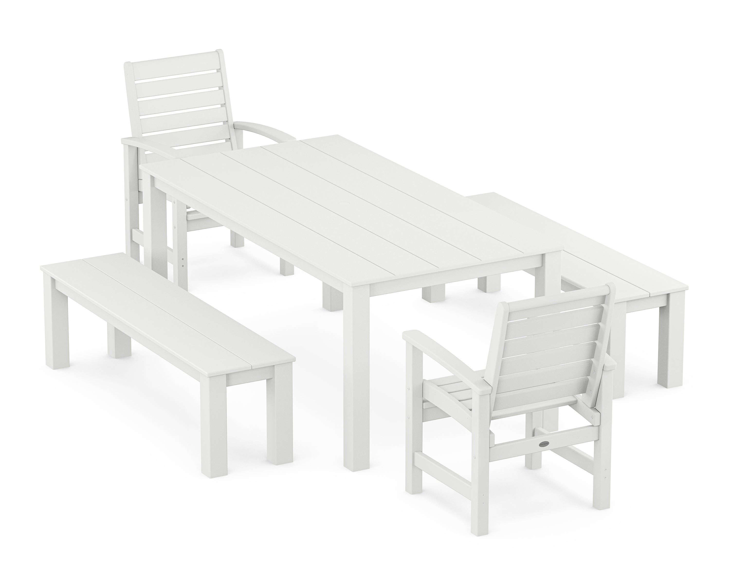 POLYWOOD® Signature 5-Piece Parsons Dining Set with Benches in White