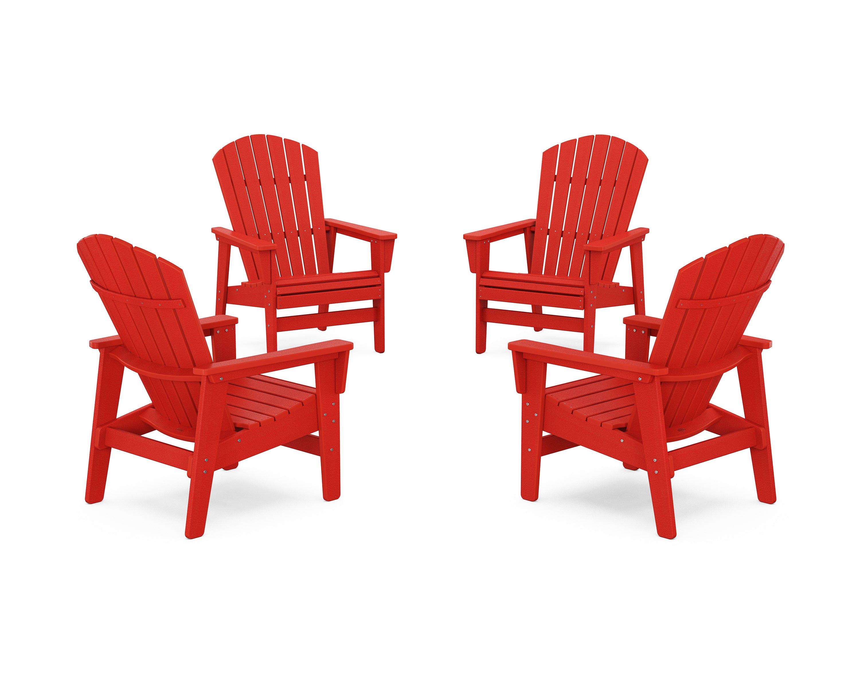 POLYWOOD® 4-Piece Nautical Grand Upright Adirondack Chair Conversation Set in Sunset Red