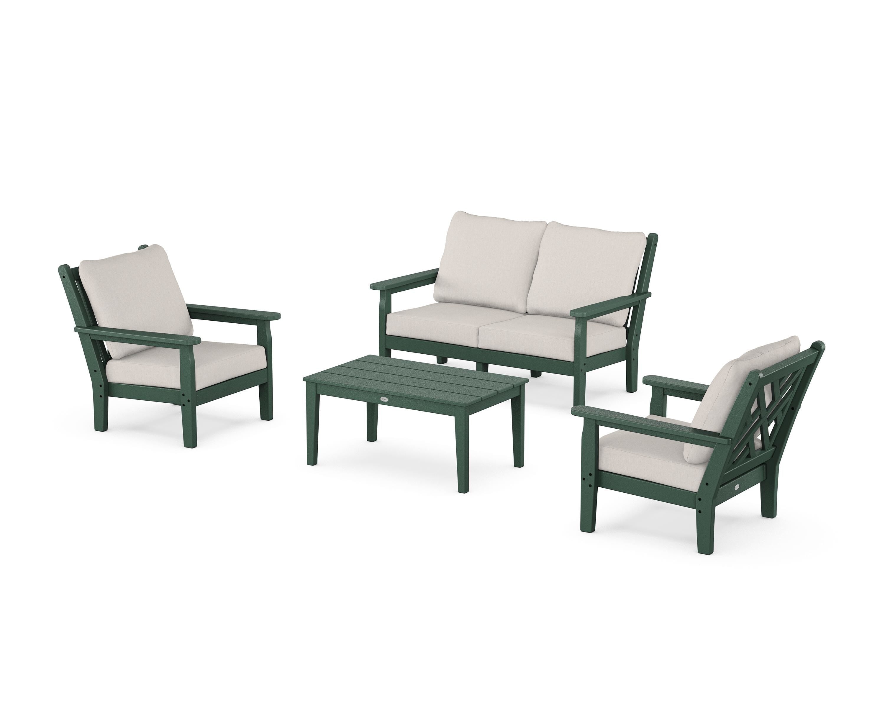 POLYWOOD Chippendale 4-Piece Deep Seating Set with Loveseat in Green / Cast Ash