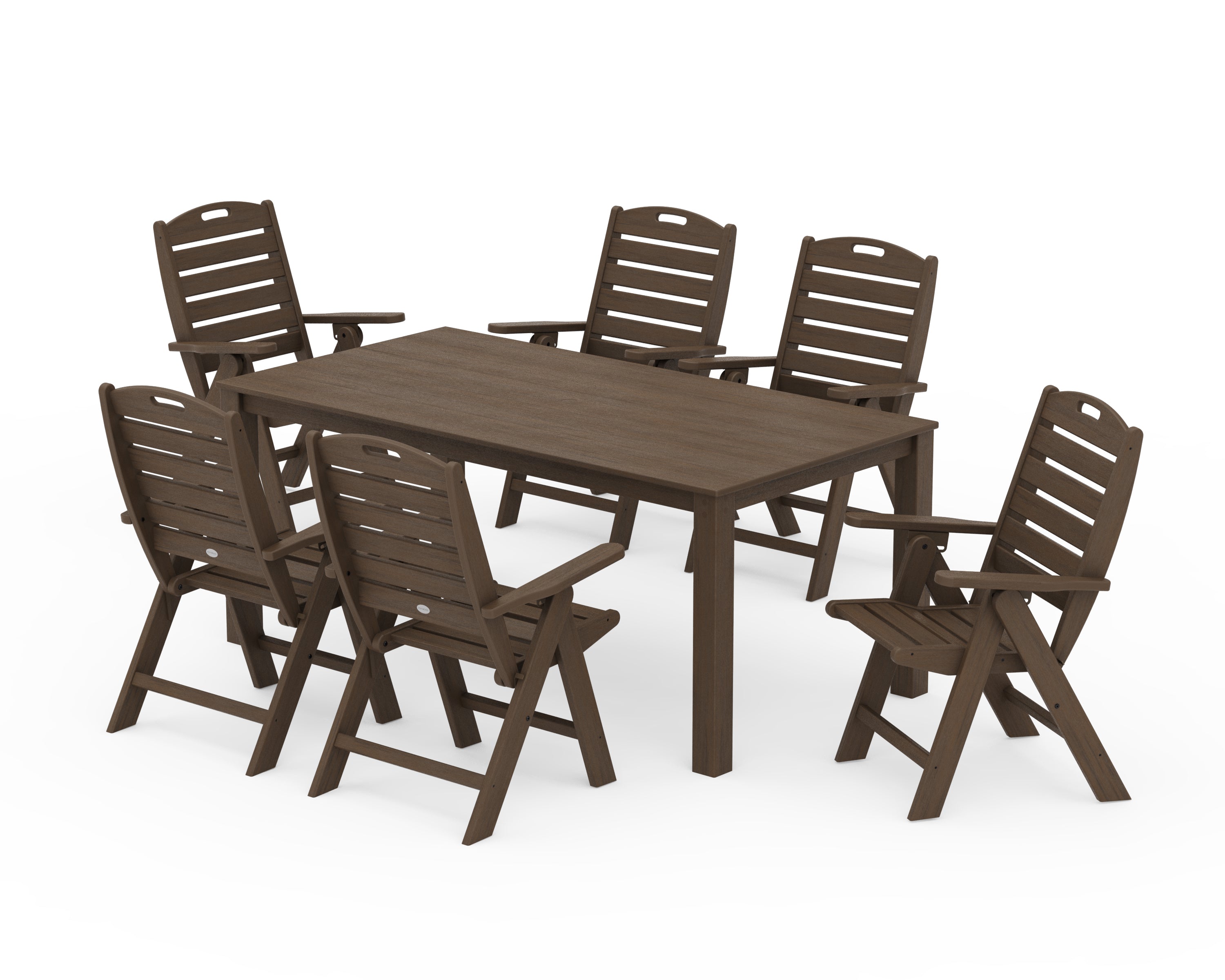 POLYWOOD Nautical Folding Highback Chair 7-Piece Parsons Dining Set in Kona