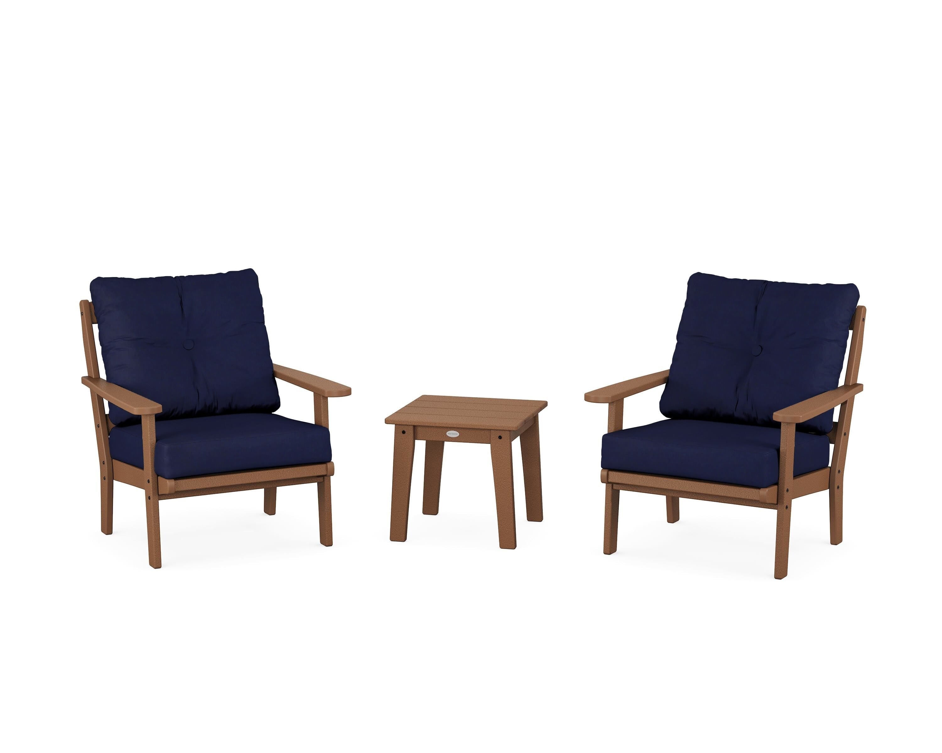POLYWOOD Mission 3-Piece Deep Seating Set in Teak / Navy