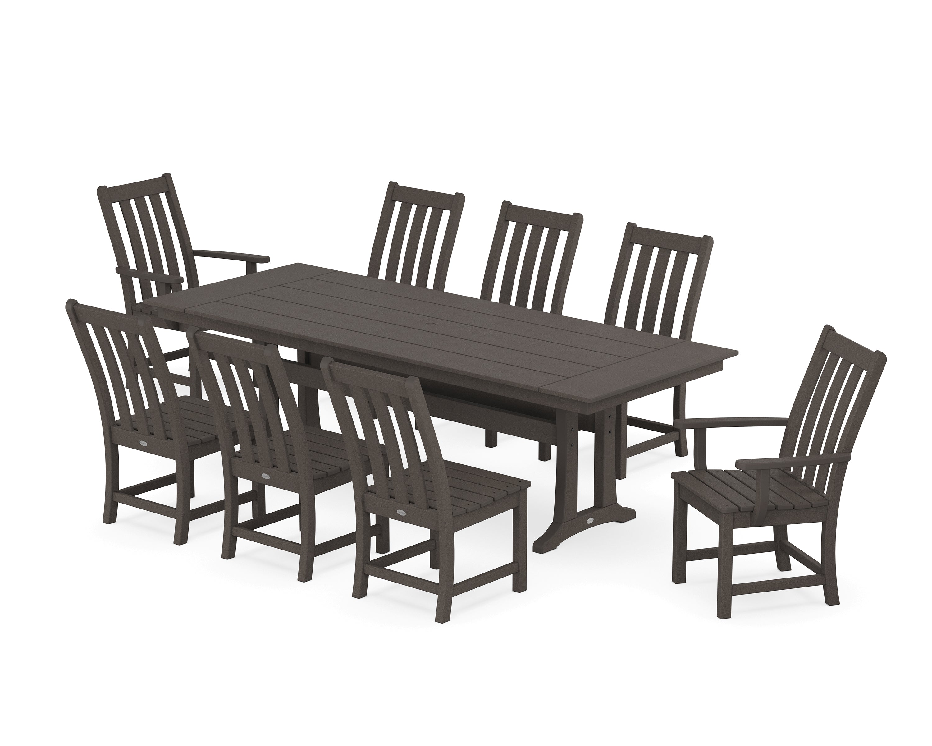 POLYWOOD® Vineyard 9-Piece Farmhouse Dining Set with Trestle Legs in Vintage Coffee