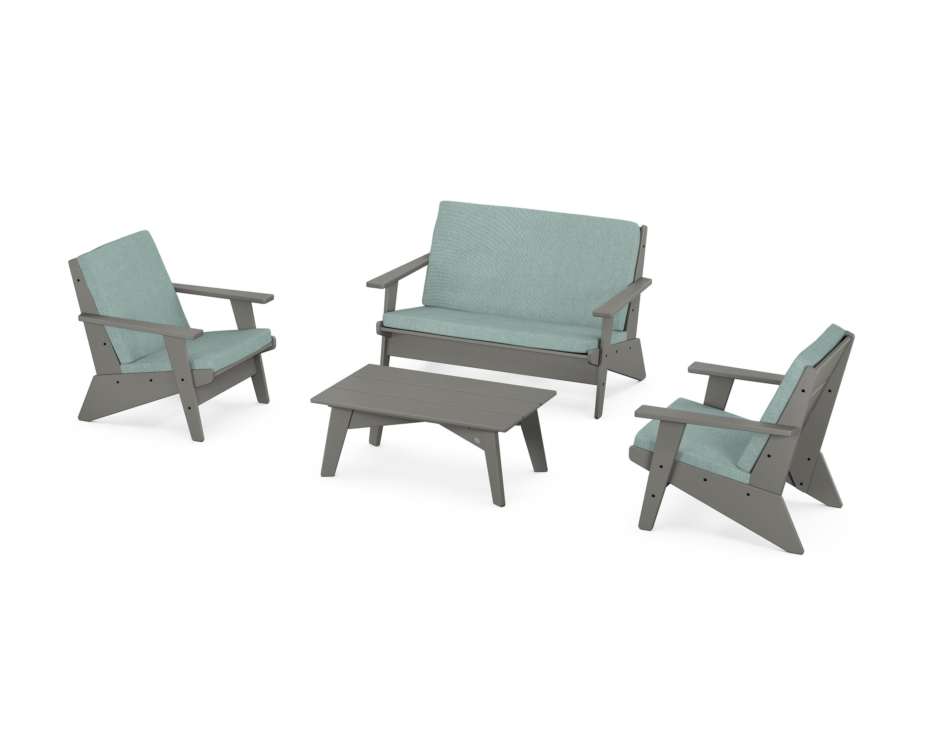 POLYWOOD Riviera Modern Lounge 4-Piece Set in Slate Grey / Glacier Spa
