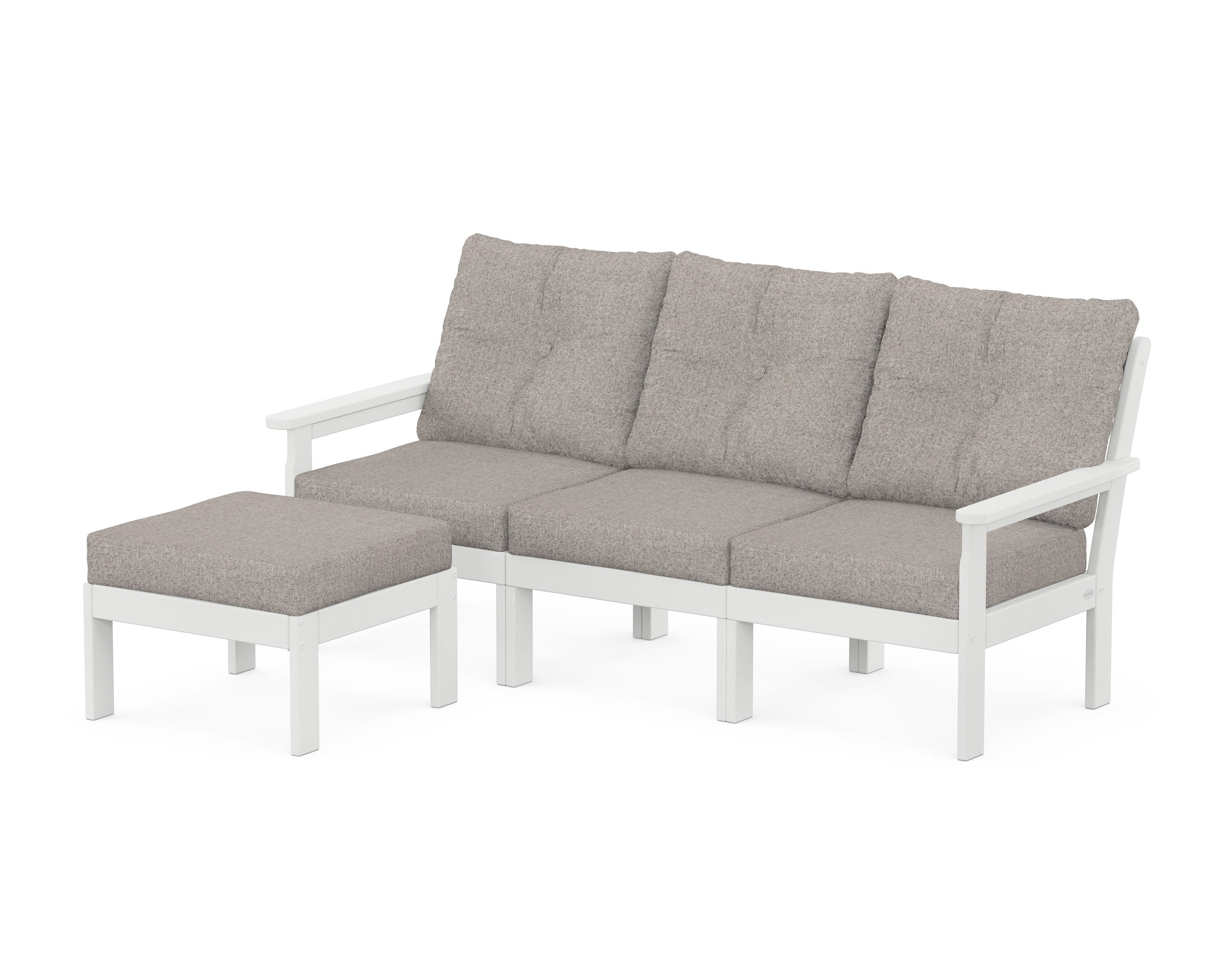 POLYWOOD Vineyard 4-Piece Sectional with Ottoman in White / Weathered Tweed