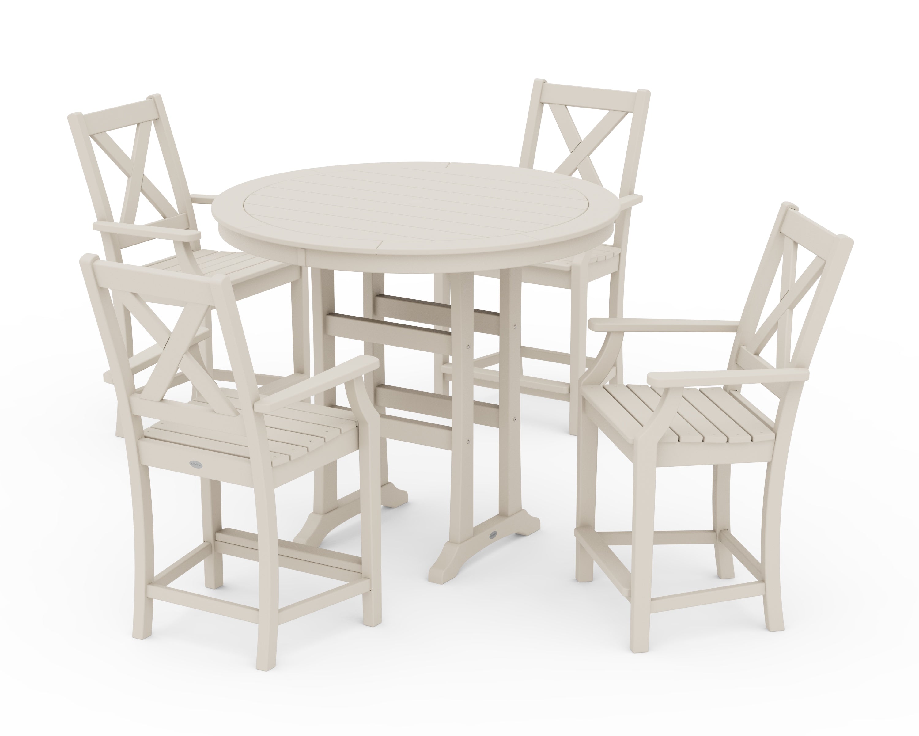 POLYWOOD Braxton 5-Piece Nautical Trestle Arm Chair Counter Set in Sand