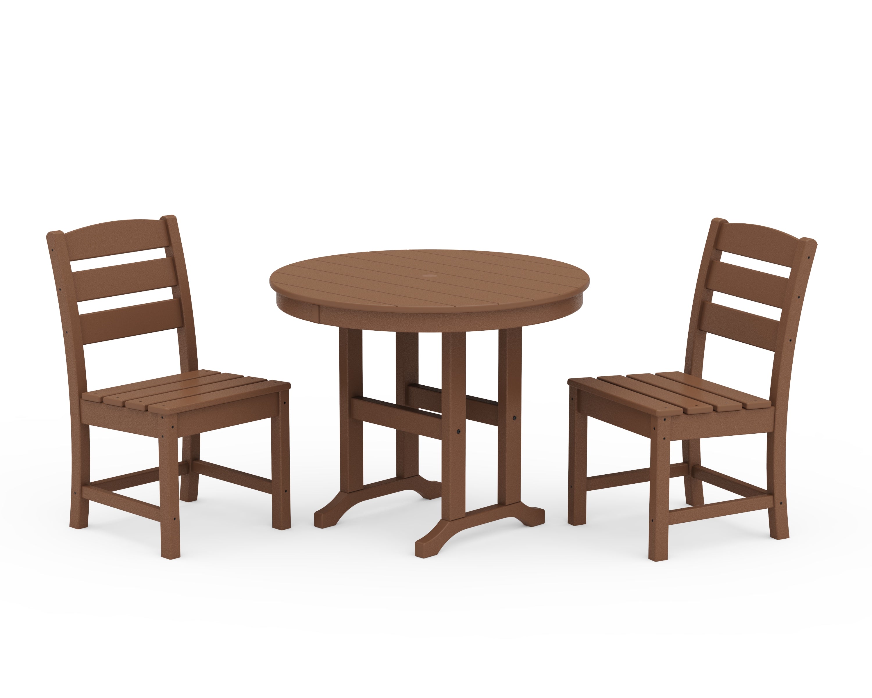 POLYWOOD Lakeside Side Chair 3-Piece Round Dining Set in Teak