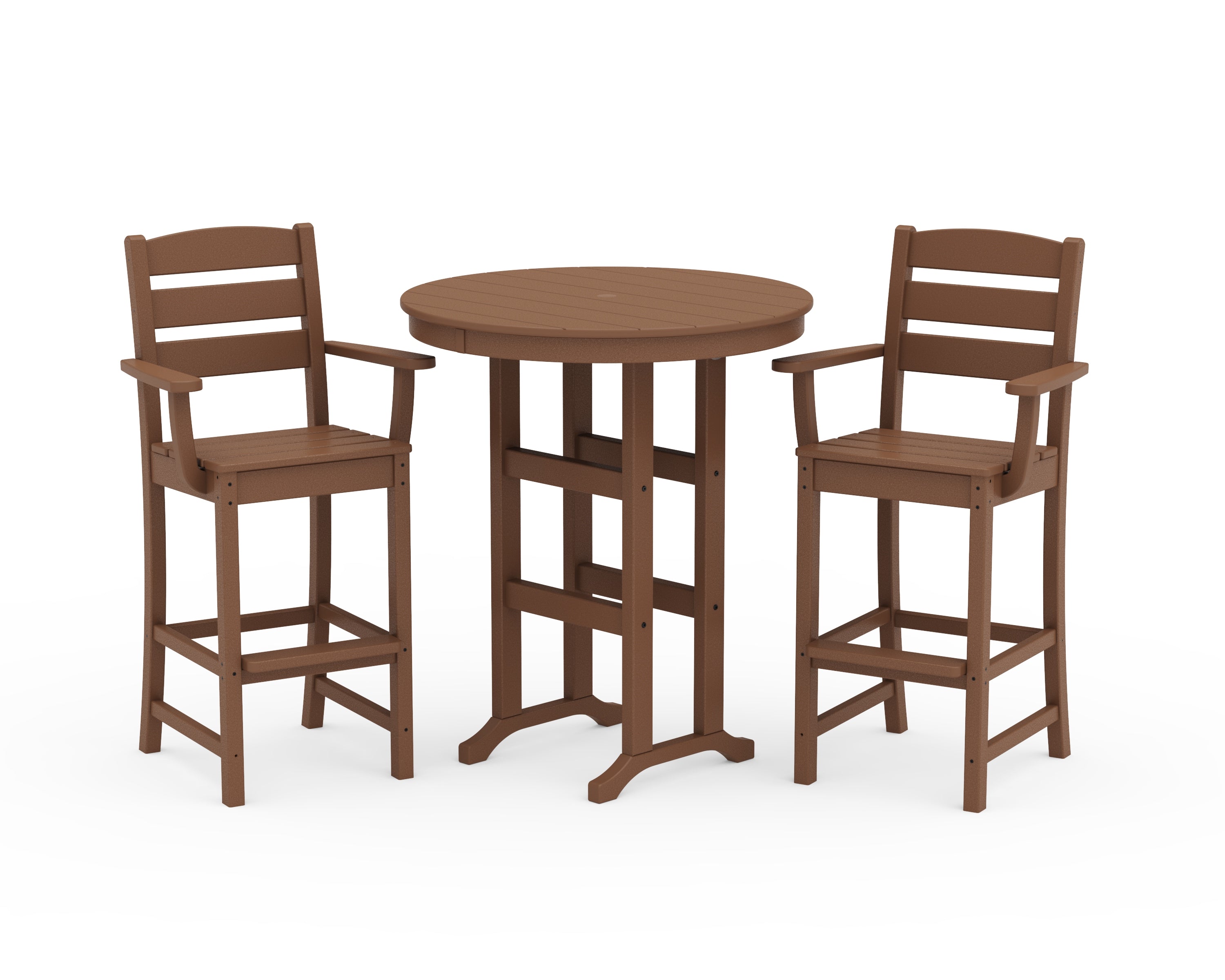 POLYWOOD Lakeside 3-Piece Round Bar Arm Chair Set in Teak