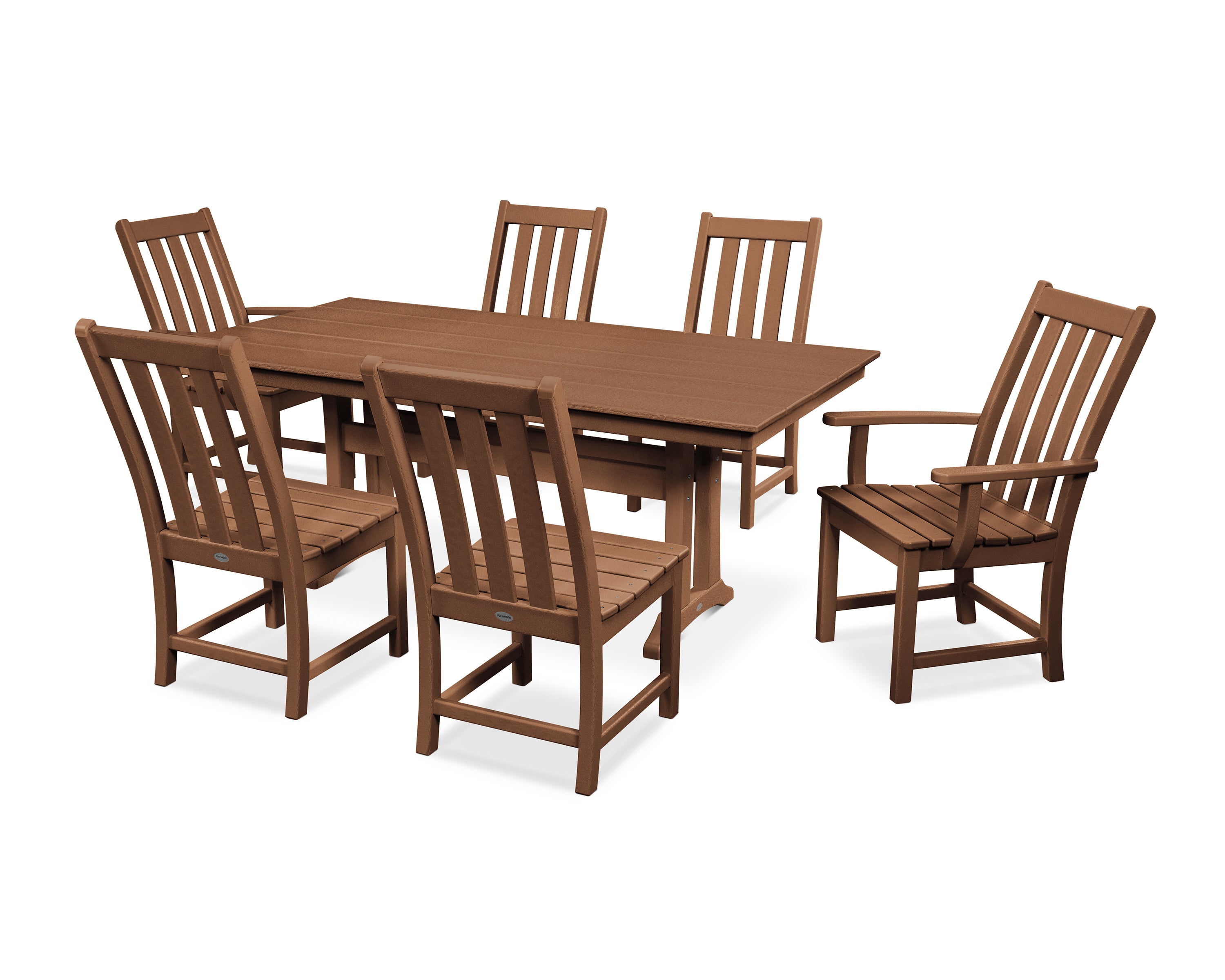POLYWOOD Vineyard 7-Piece Farmhouse Dining Set with Trestle Legs in Teak