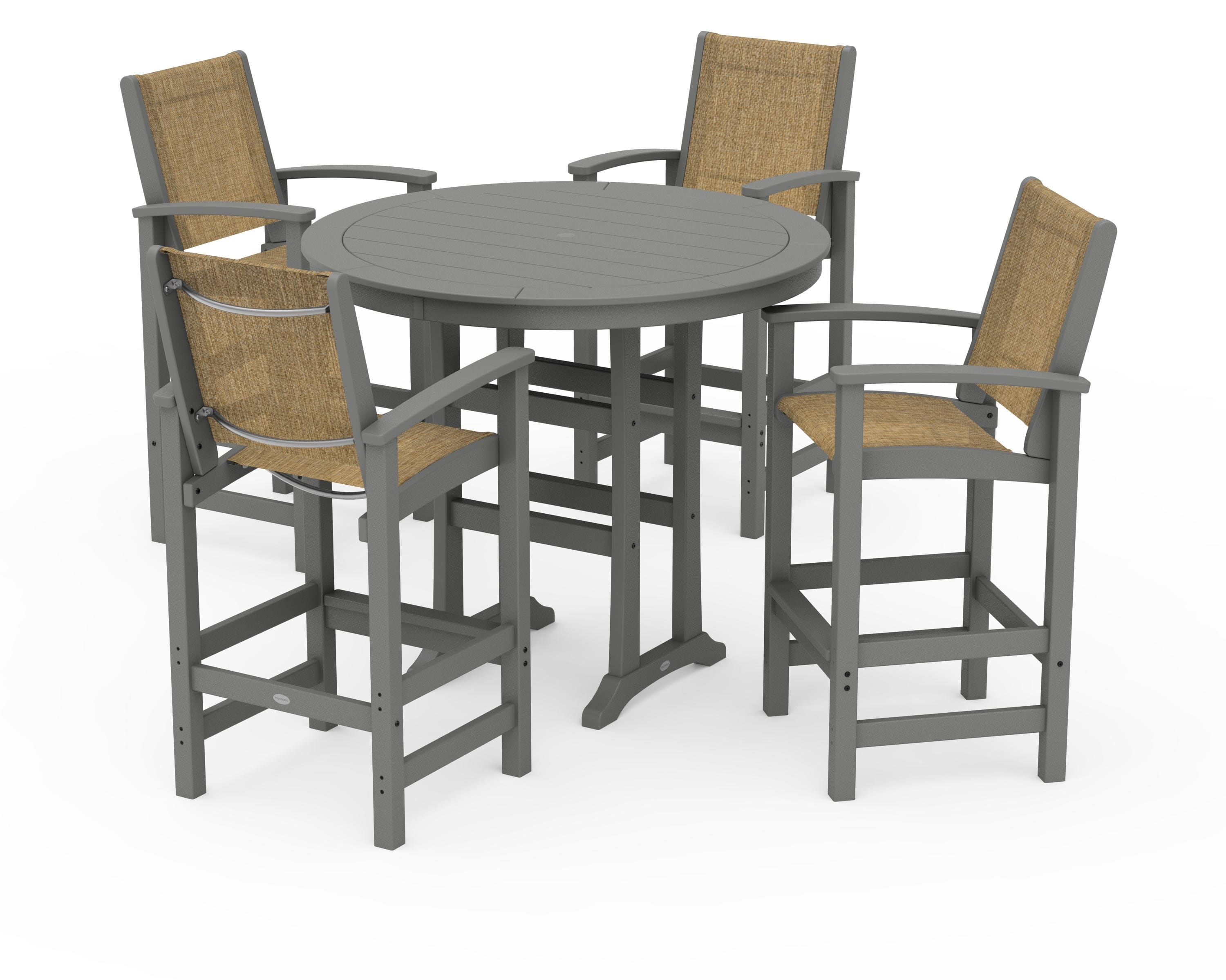 POLYWOOD Coastal 5-Piece Nautical Trestle Bar Set in Slate Grey / Burlap Sling