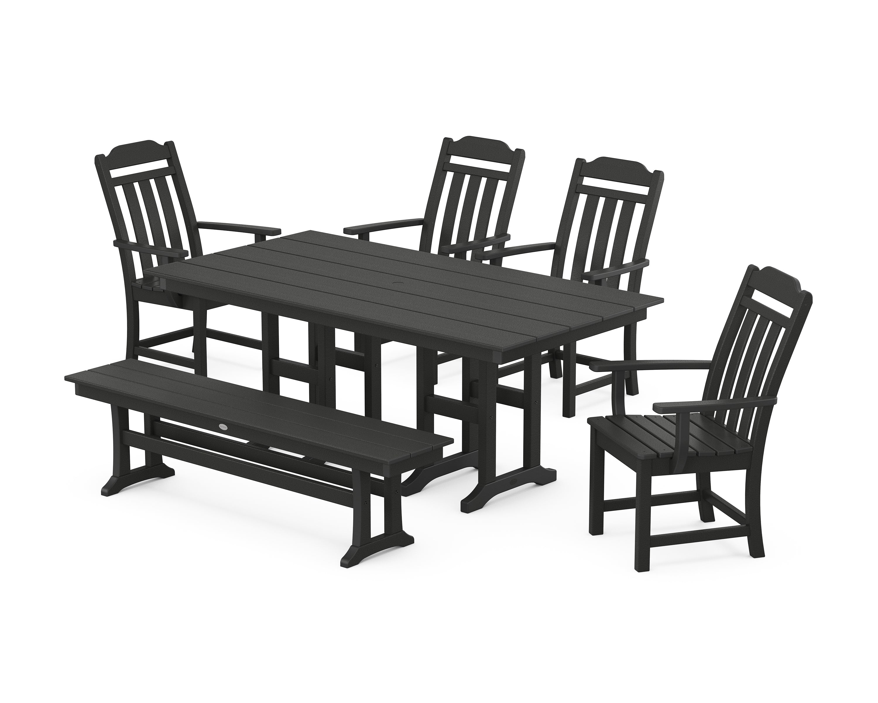 Polywood Country Living 6-Piece Farmhouse Dining Set with Bench in Black