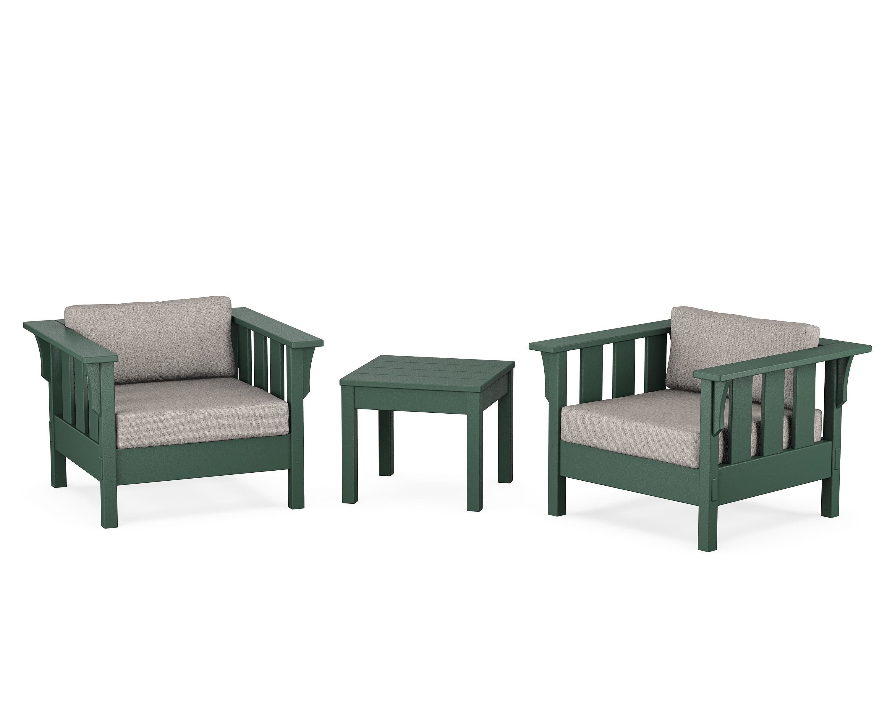 Martha Stewart by POLYWOOD Acadia 3-Piece Deep Seating Set in Green / Weathered Tweed