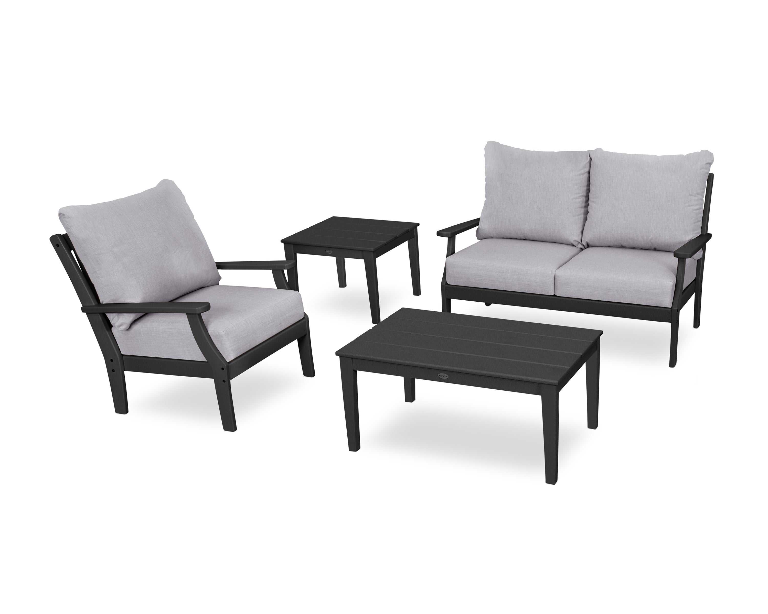 POLYWOOD Braxton 4-Piece Deep Seating Set in Black / Granite