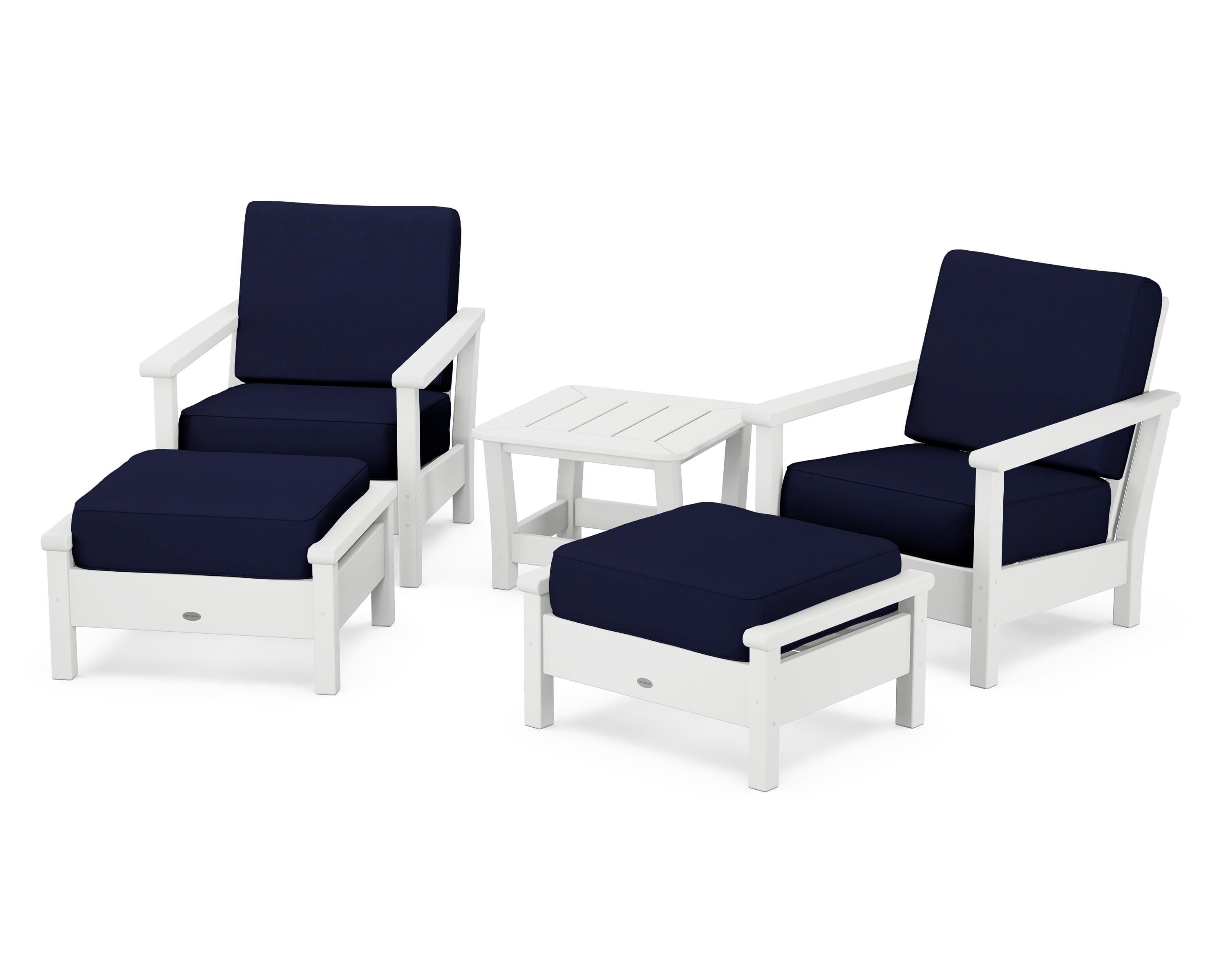 POLYWOOD Harbour 5-Piece Deep Seating Chair Set in White / Navy