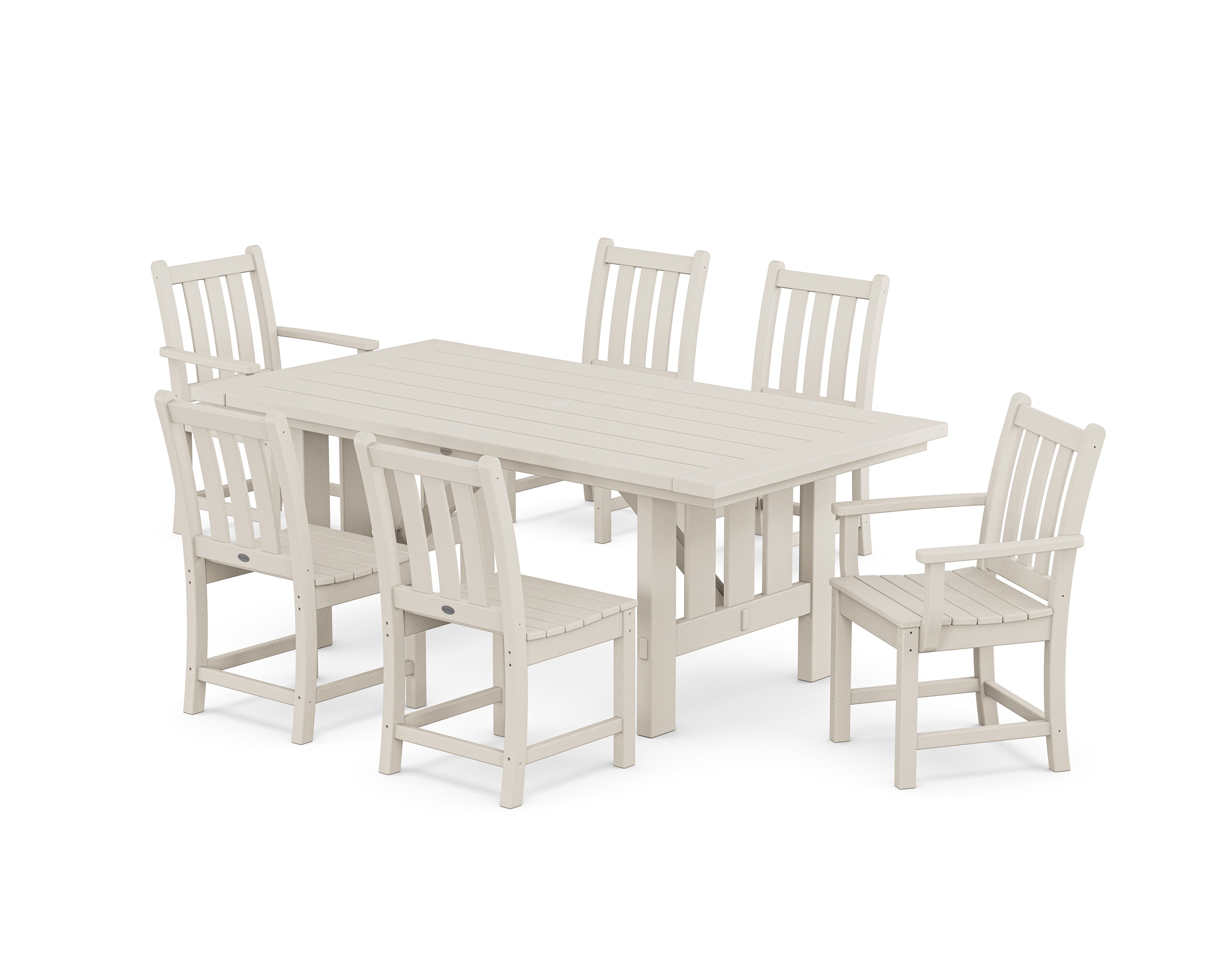 POLYWOOD® Traditional Garden 7-Piece Dining Set with Mission Table in Sand