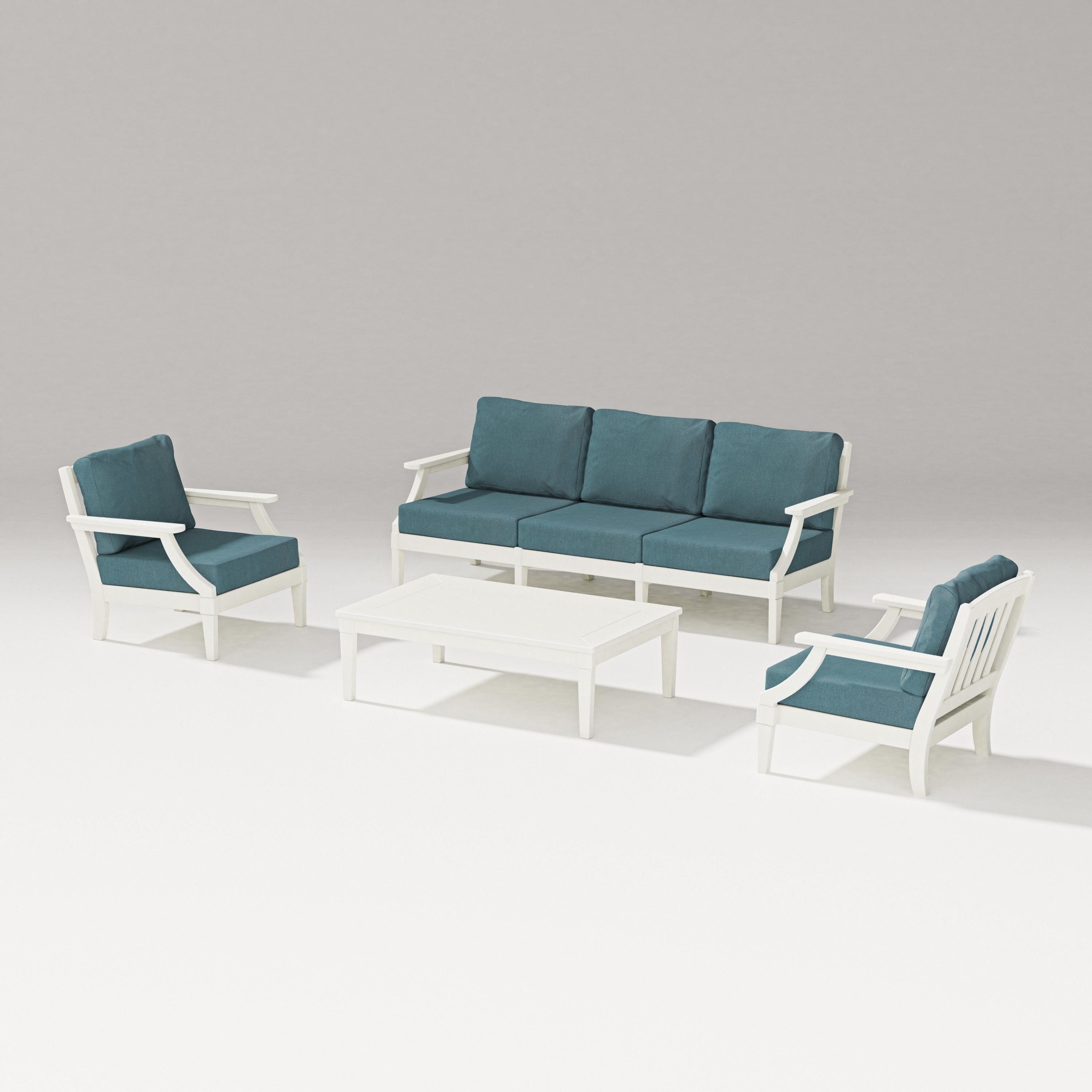PW Designer Series Estate 4-Piece Lounge Sofa Set in Vintage White / Ocean Teal