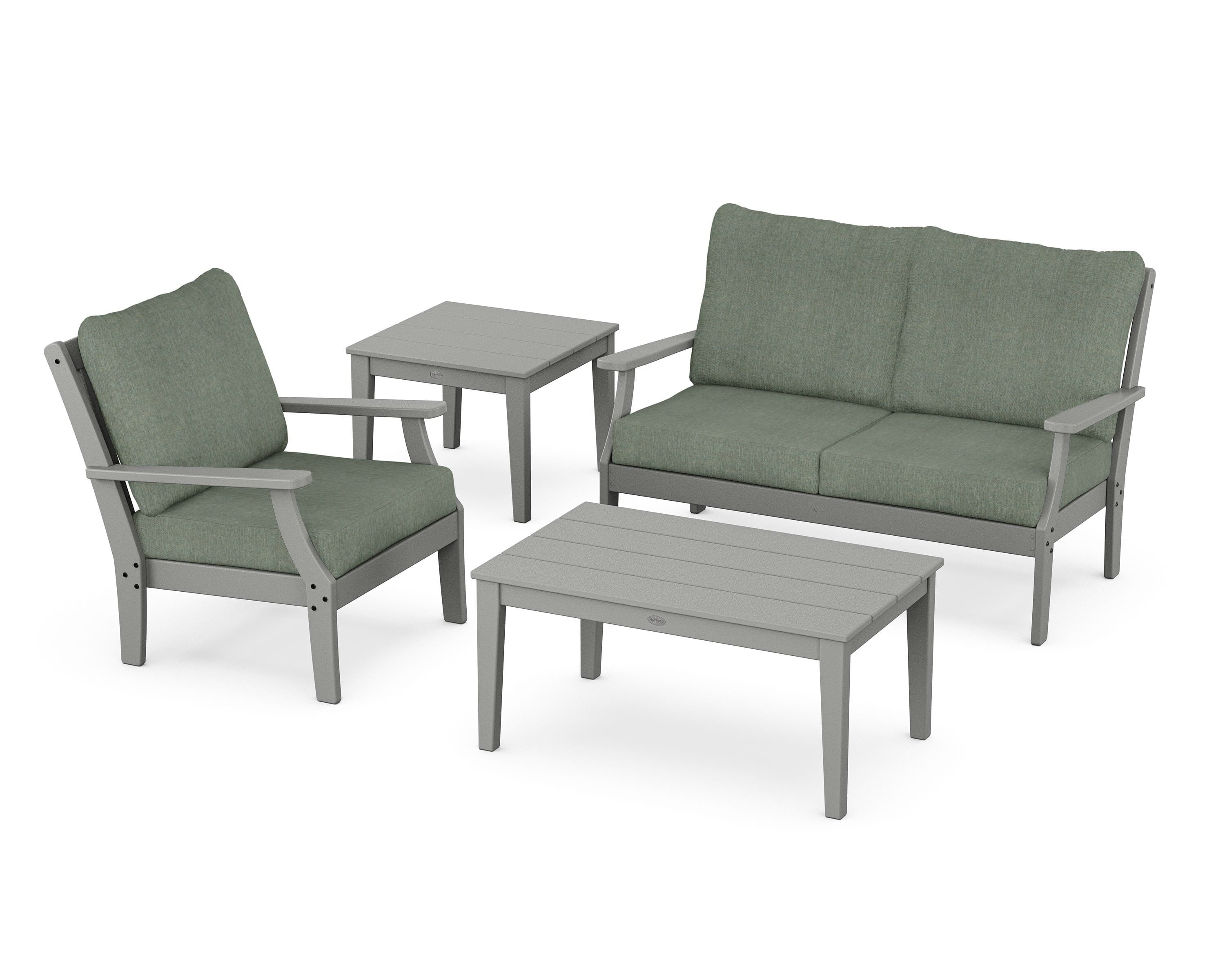 POLYWOOD Braxton 4-Piece Deep Seating Set in Slate Grey / Cast Sage