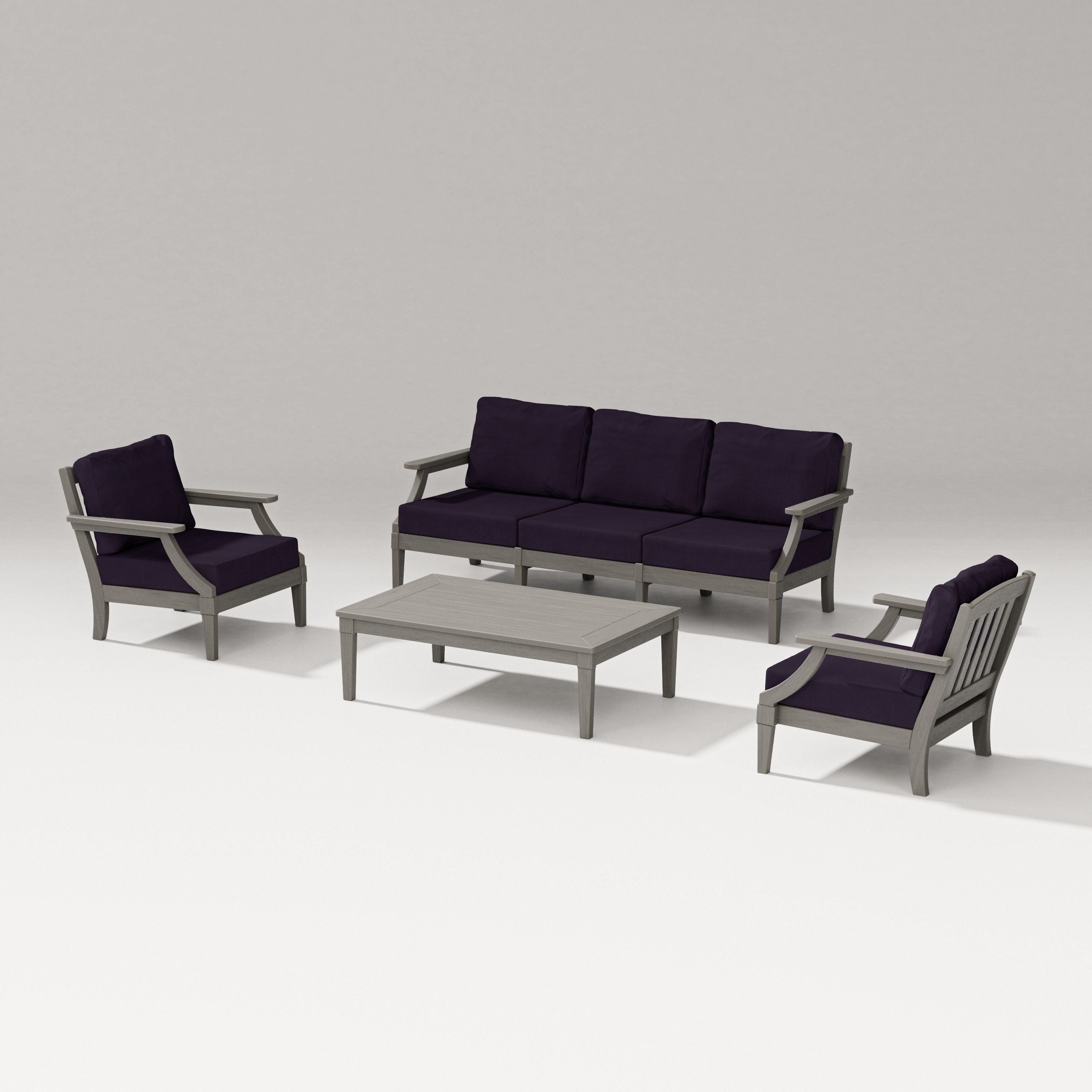 PW Designer Series Estate 4-Piece Lounge Sofa Set in Driftwood / Navy Linen