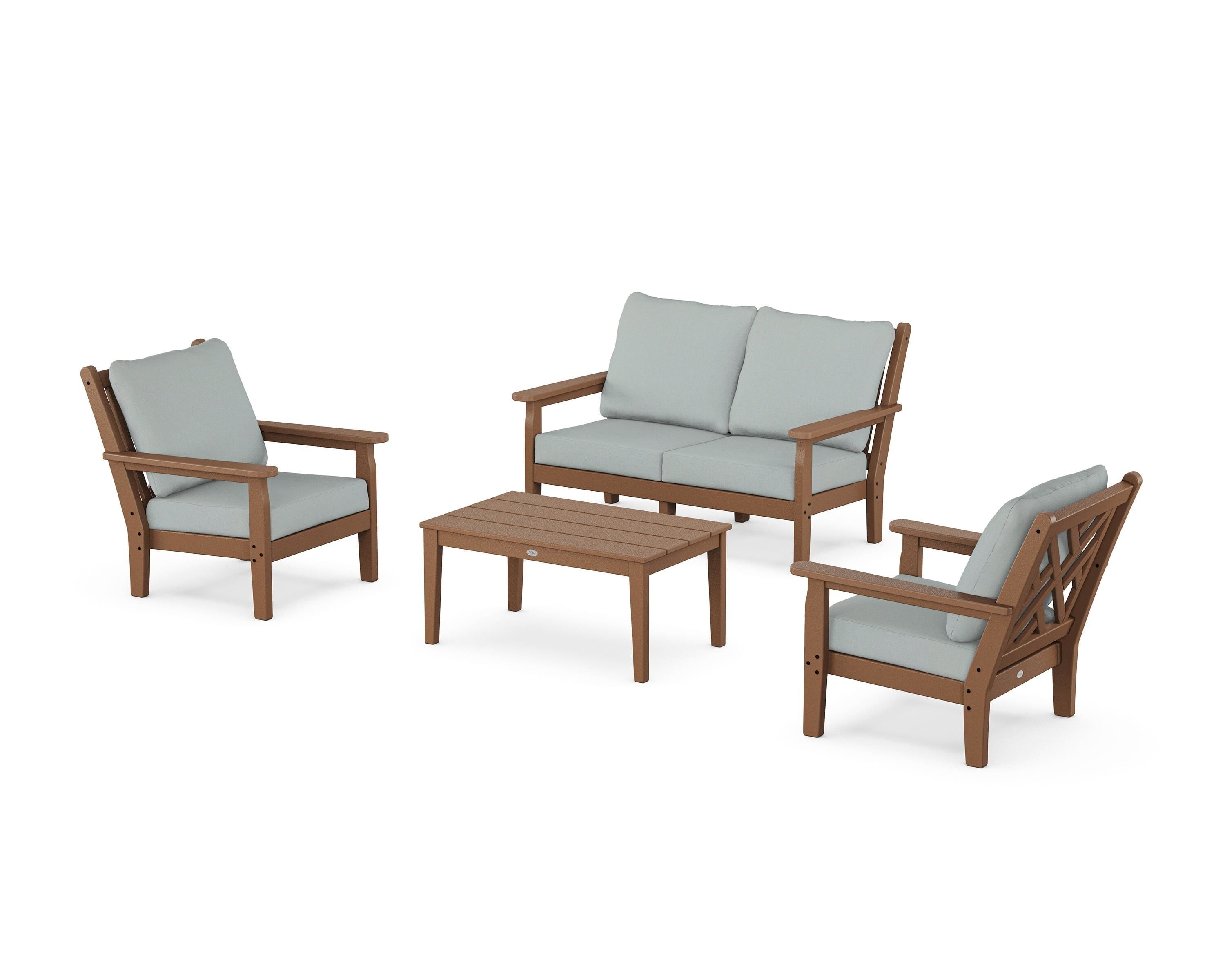 POLYWOOD Chippendale 4-Piece Deep Seating Set with Loveseat in Teak / Spa