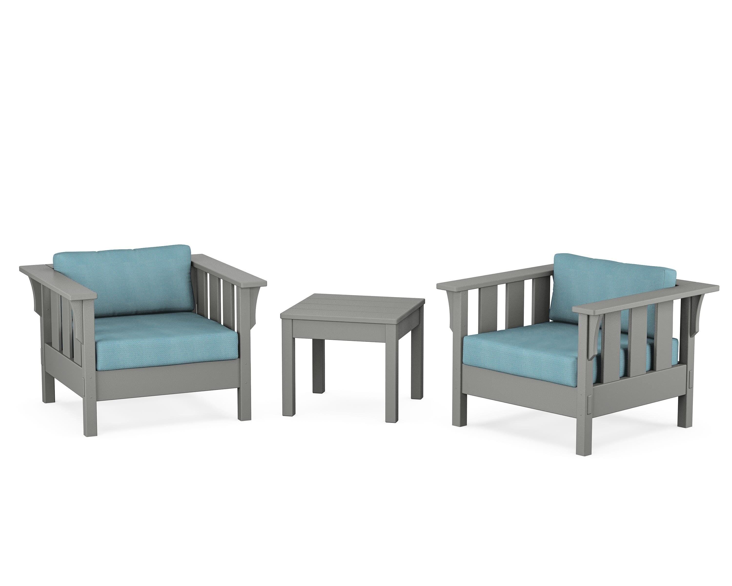 Martha Stewart by POLYWOOD Acadia 3-Piece Deep Seating Set in Slate Grey / Lattice Sky Blue