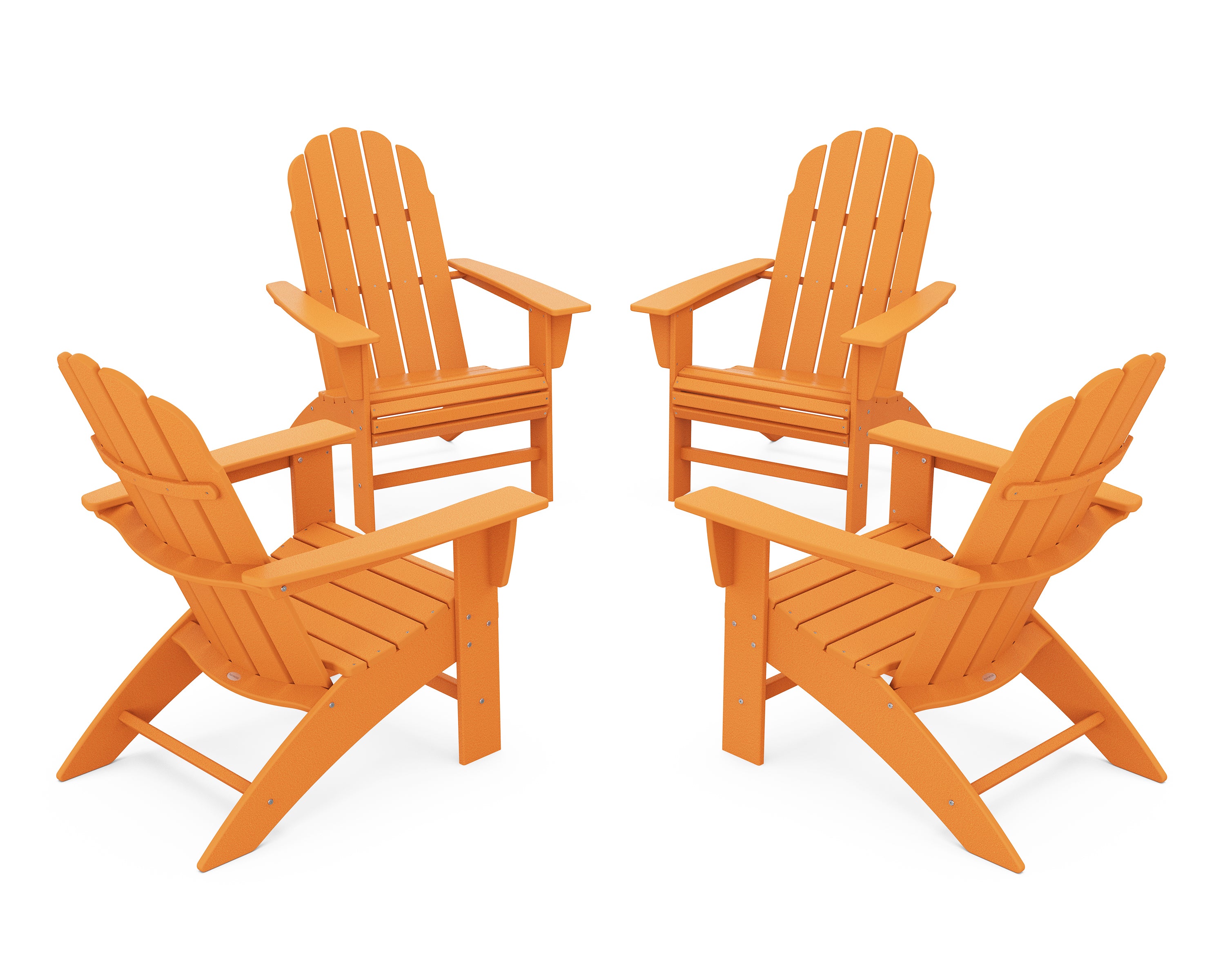 POLYWOOD® 4-Piece Vineyard Curveback Adirondack Chair Conversation Set in Tangerine