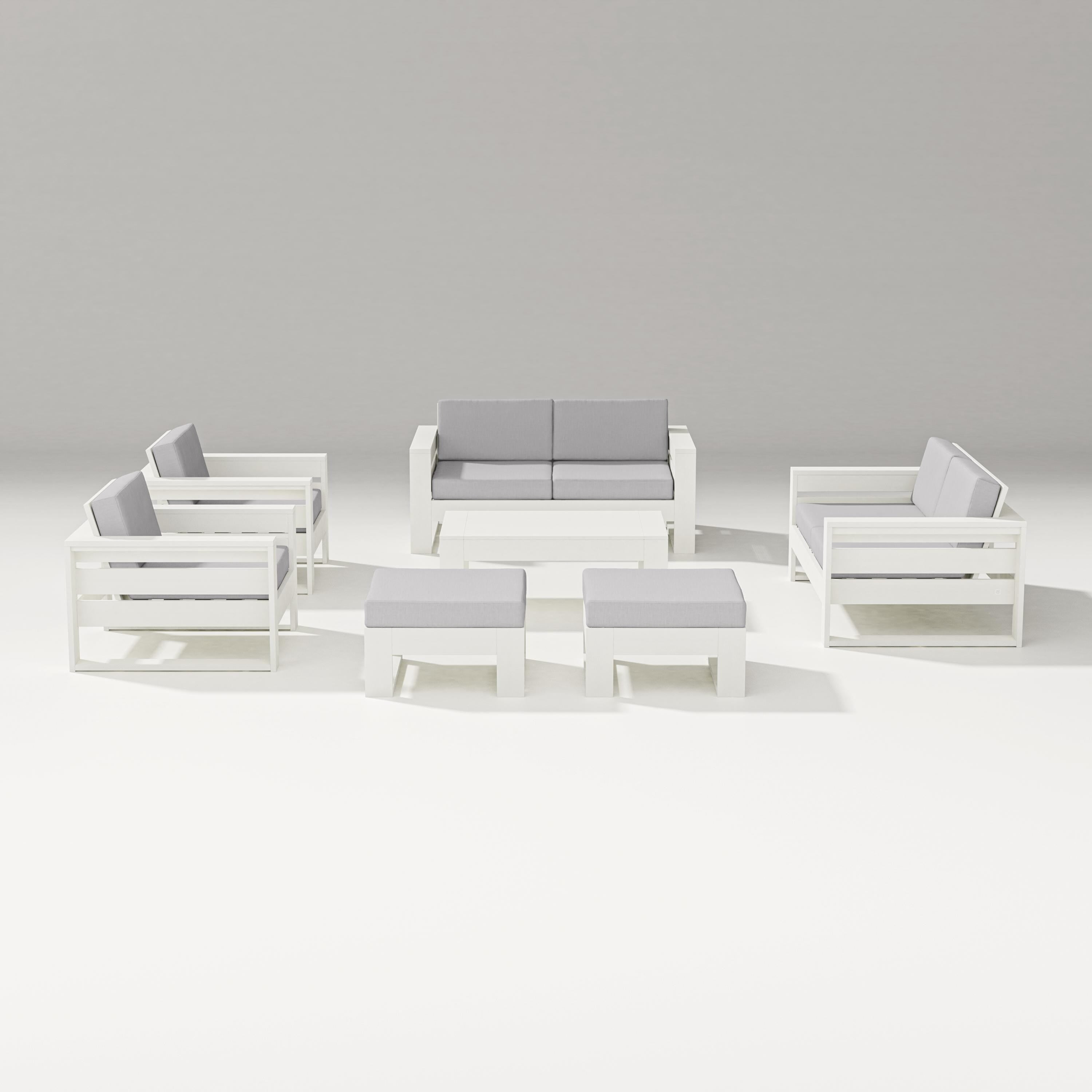 PW Designer Series Latitude 7-Piece Lounge Loveseat Set in Vintage White / Granite