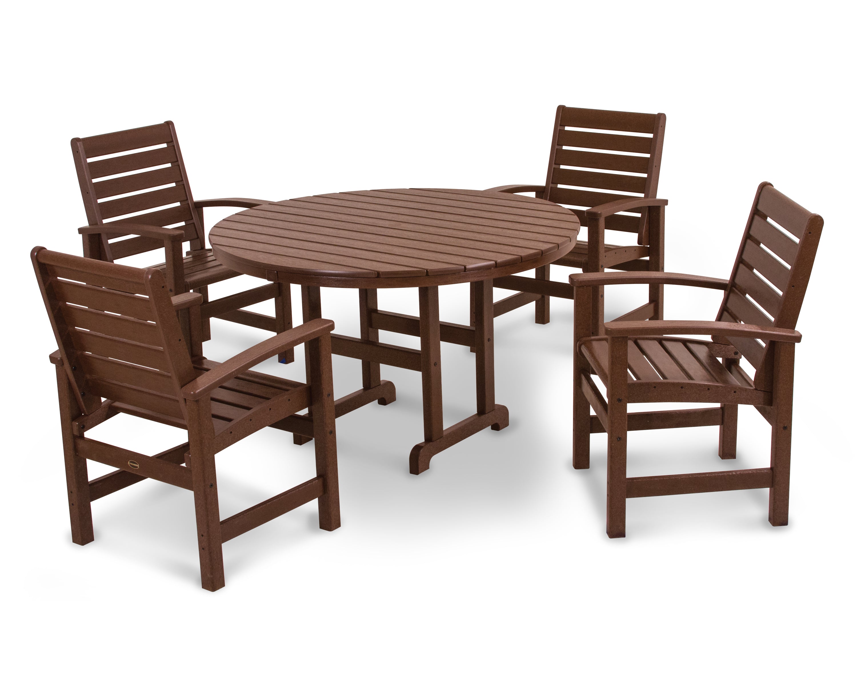 POLYWOOD® Signature 5-Piece Round Farmhouse Dining Set in Mahogany