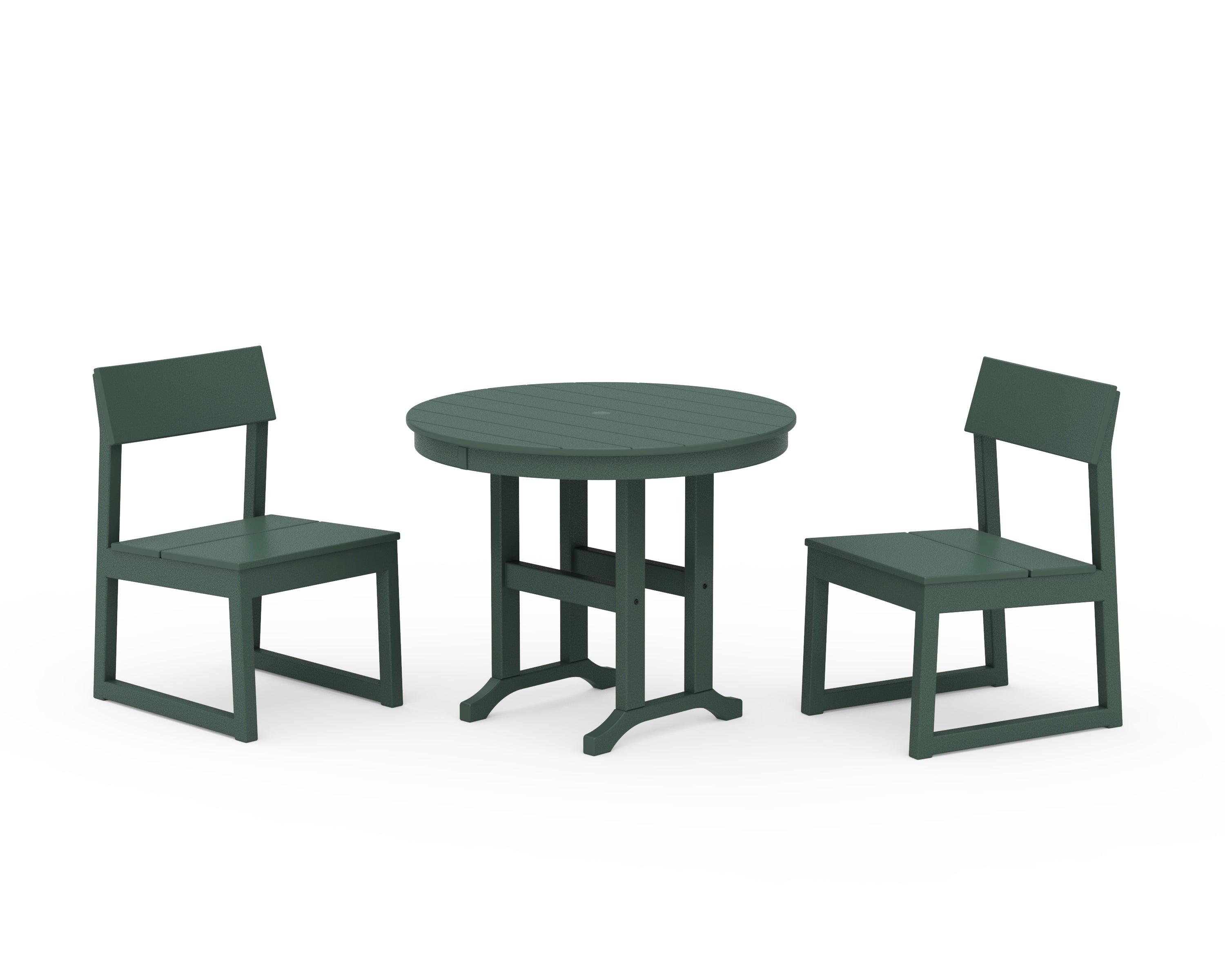 POLYWOOD EDGE Side Chair 3-Piece Round Dining Set in Green