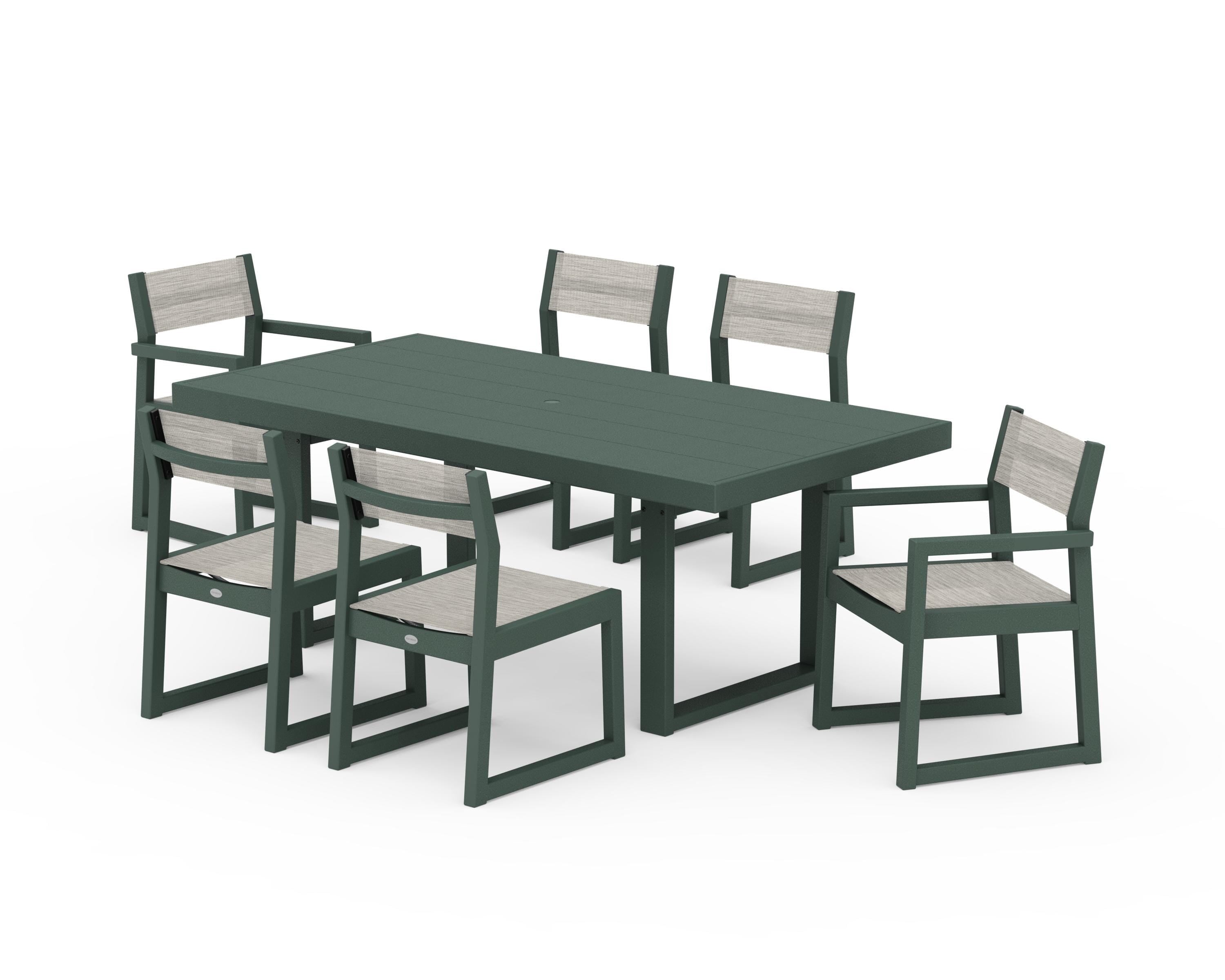 POLYWOOD EDGE Sling 7-Piece Dining Set in Green / Birch Sling