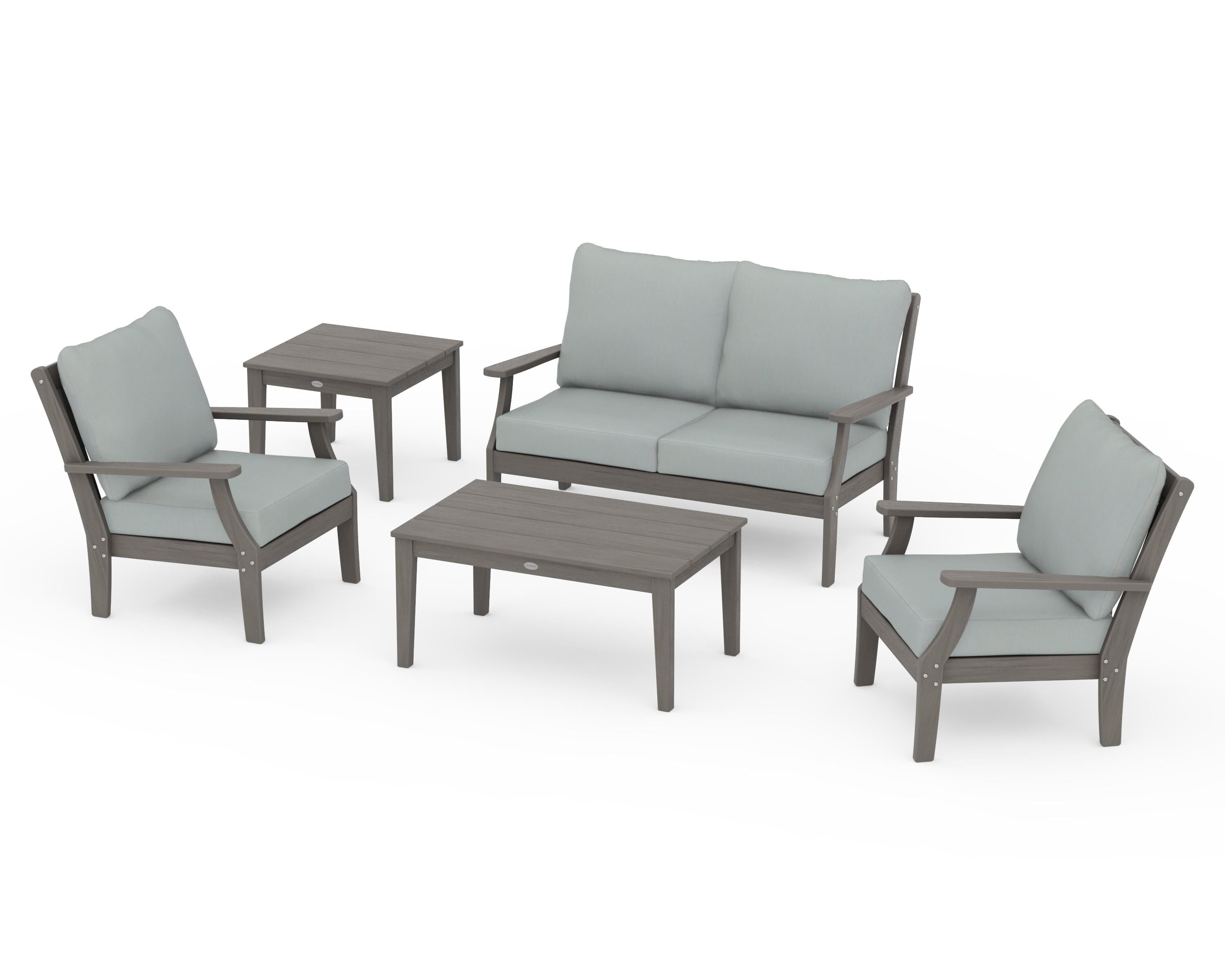 POLYWOOD Braxton 5-Piece Deep Seating Set in Driftwood / Spa
