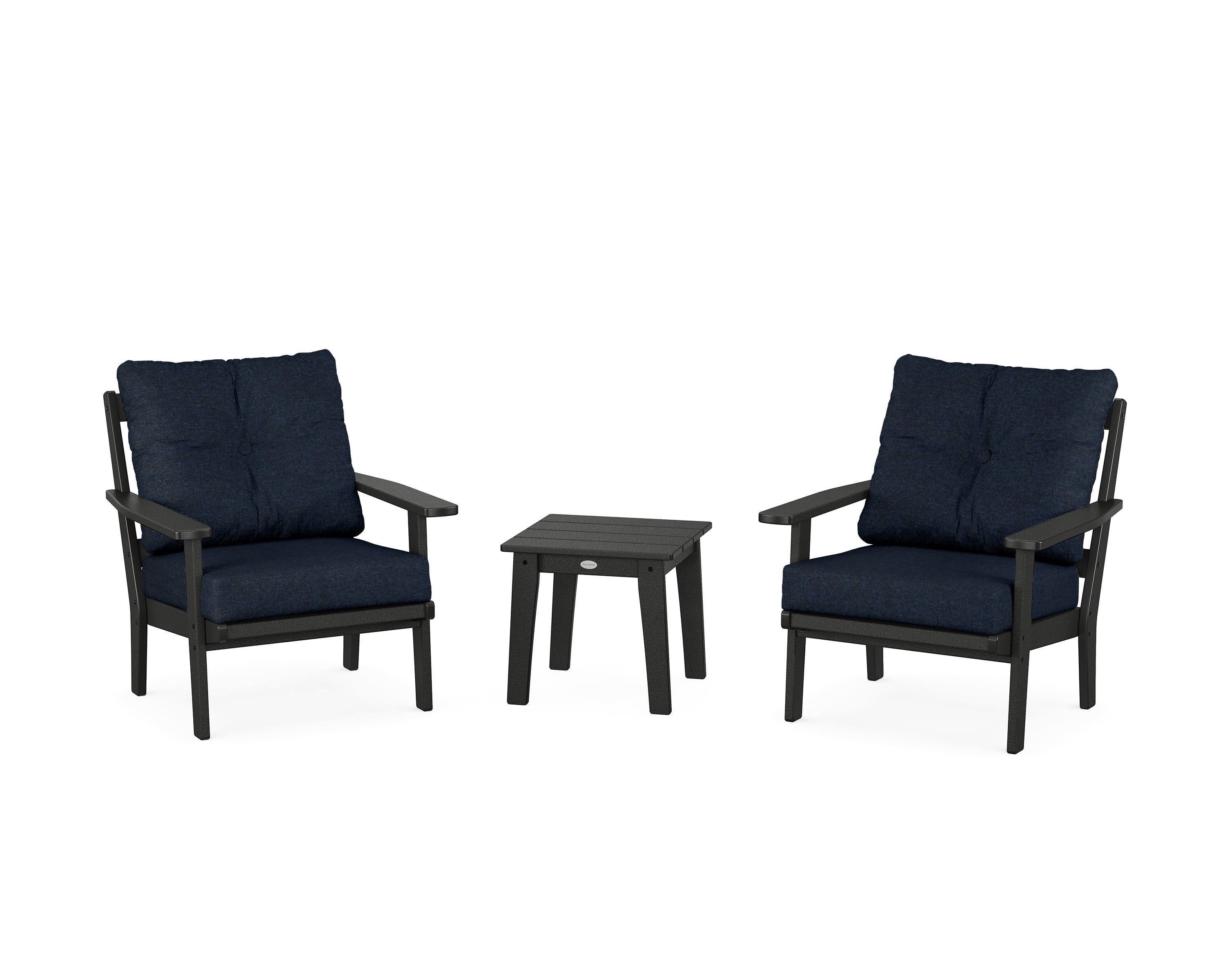 POLYWOOD Oxford 3-Piece Deep Seating Set in Black / Marine Indigo