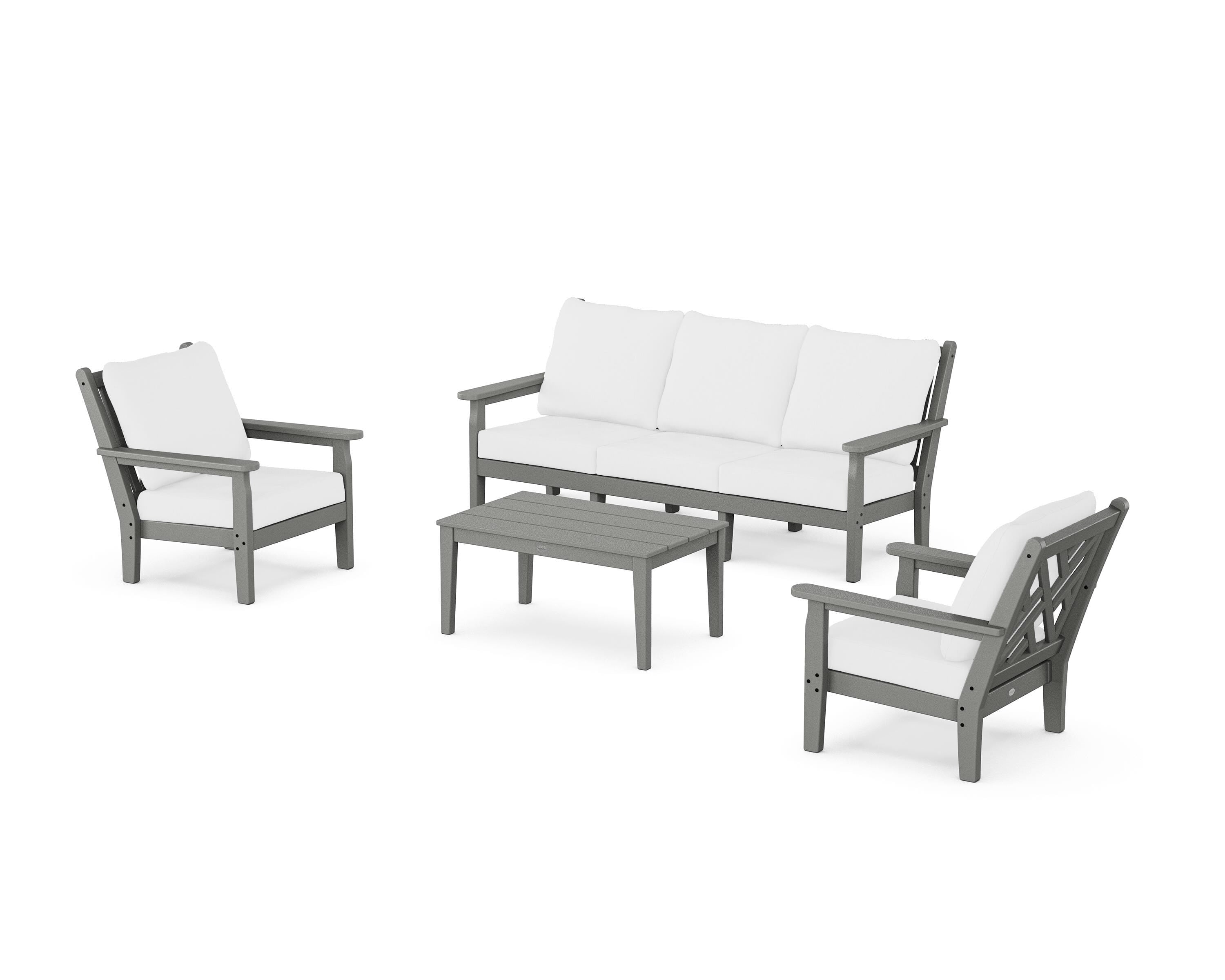 POLYWOOD Chippendale 4-Piece Deep Seating Set with Sofa in Slate Grey / Natural