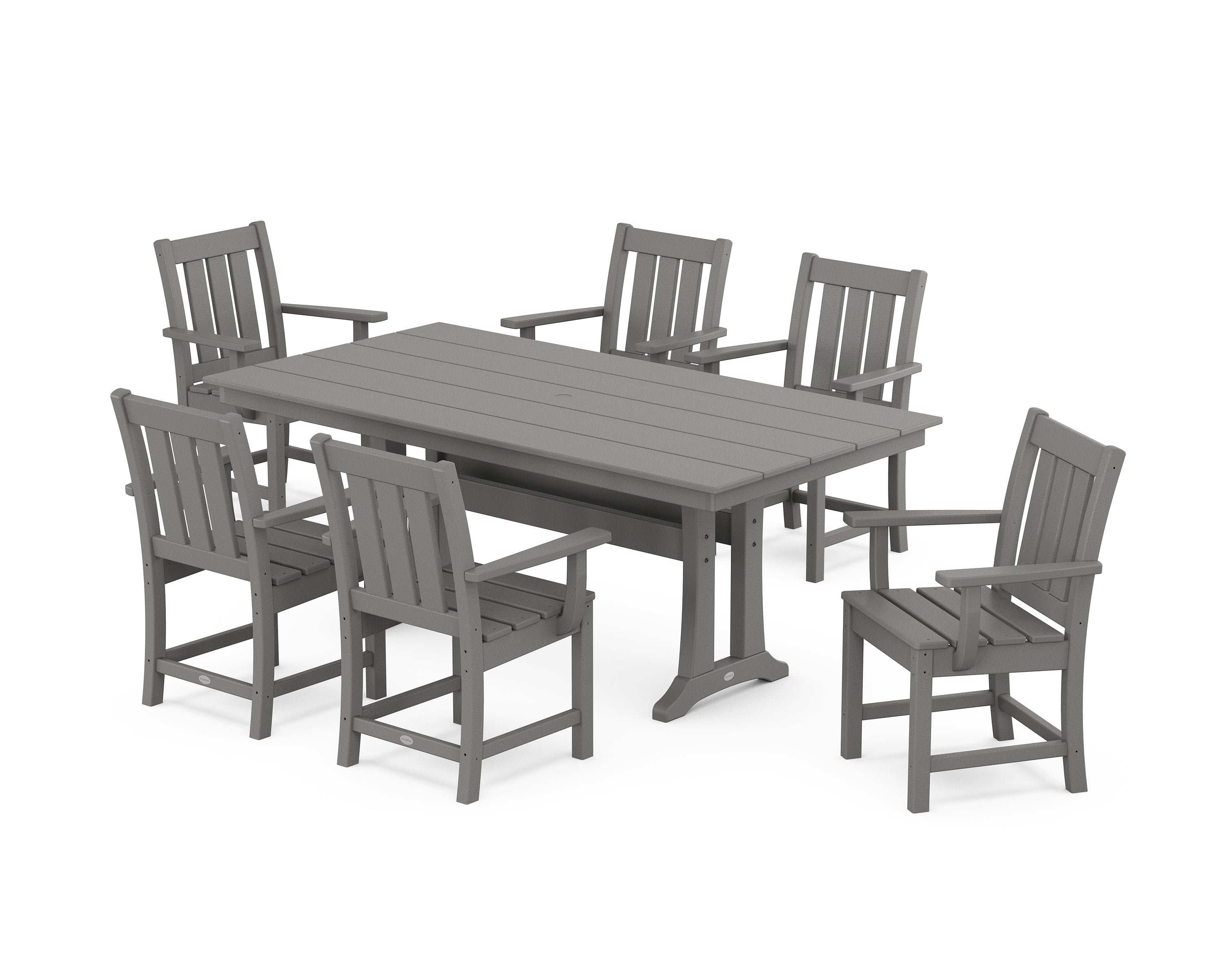POLYWOOD® Oxford Arm Chair 7-Piece Farmhouse Dining Set with Trestle Legs in Slate Grey