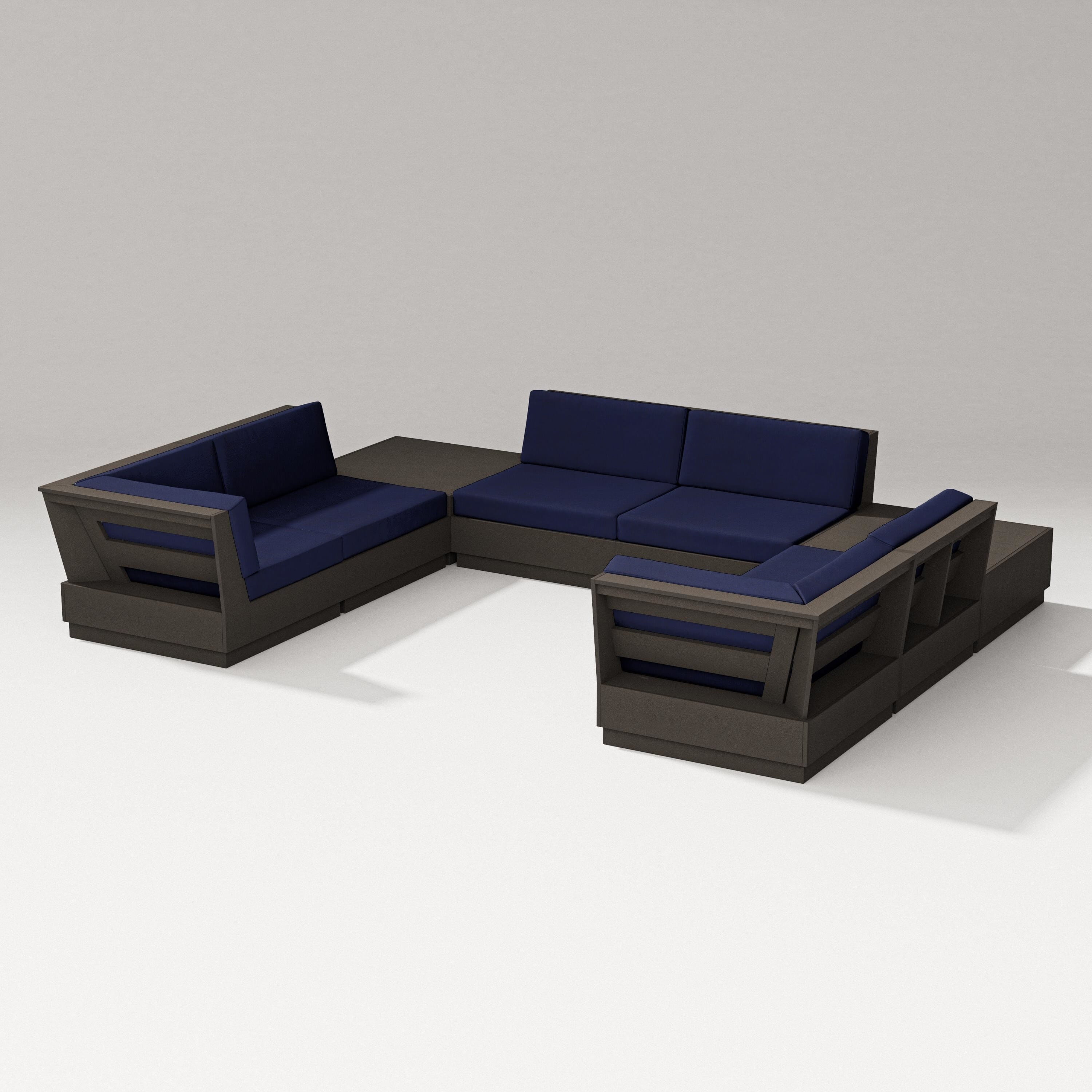 PW Designer Series Elevate 8-Piece U-Shaped Sectional in Vintage Coffee / Navy