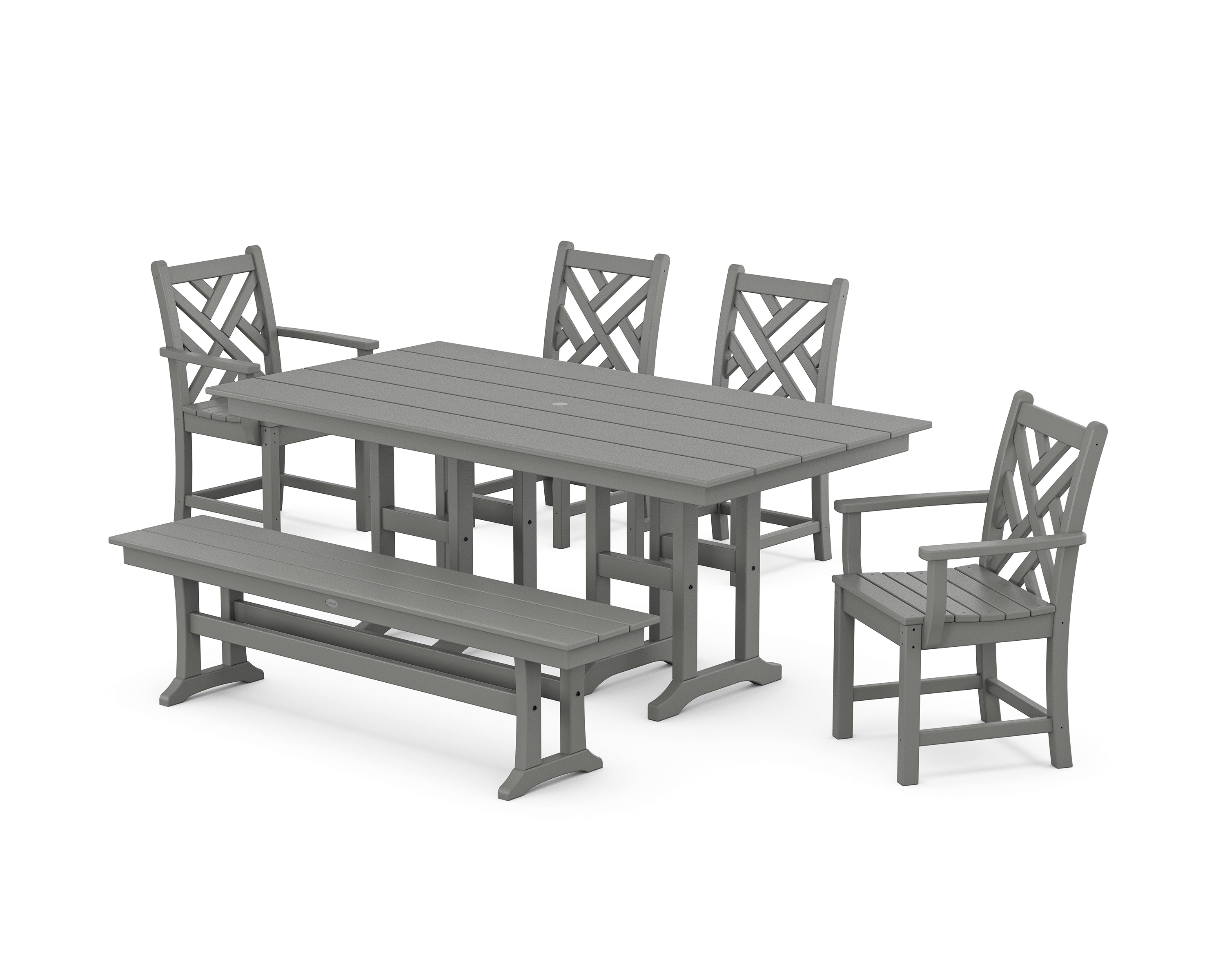 POLYWOOD Chippendale 6-Piece Farmhouse Dining Set in Slate Grey