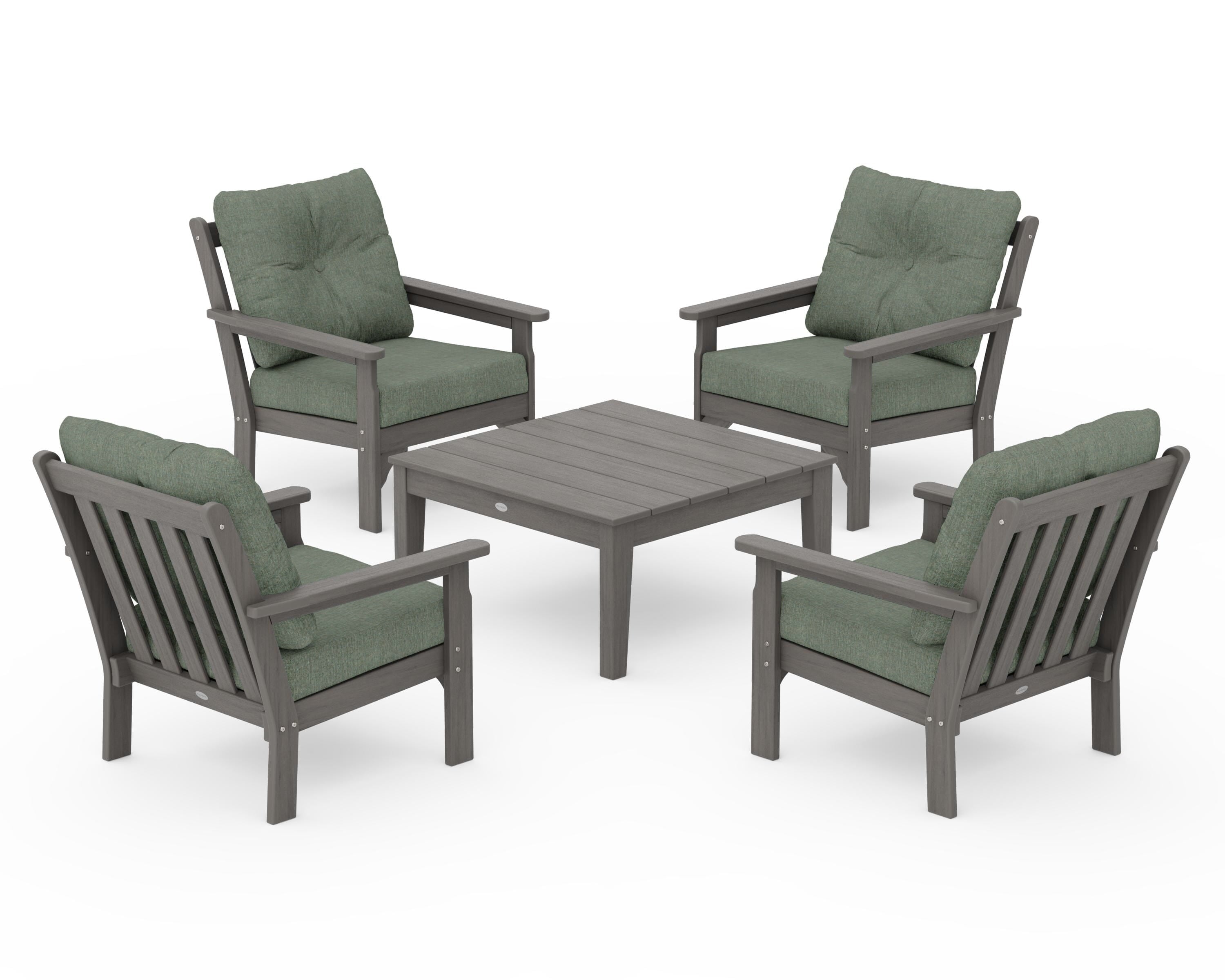 POLYWOOD Vineyard 5-Piece Deep Seating Conversation Set in Driftwood / Cast Sage