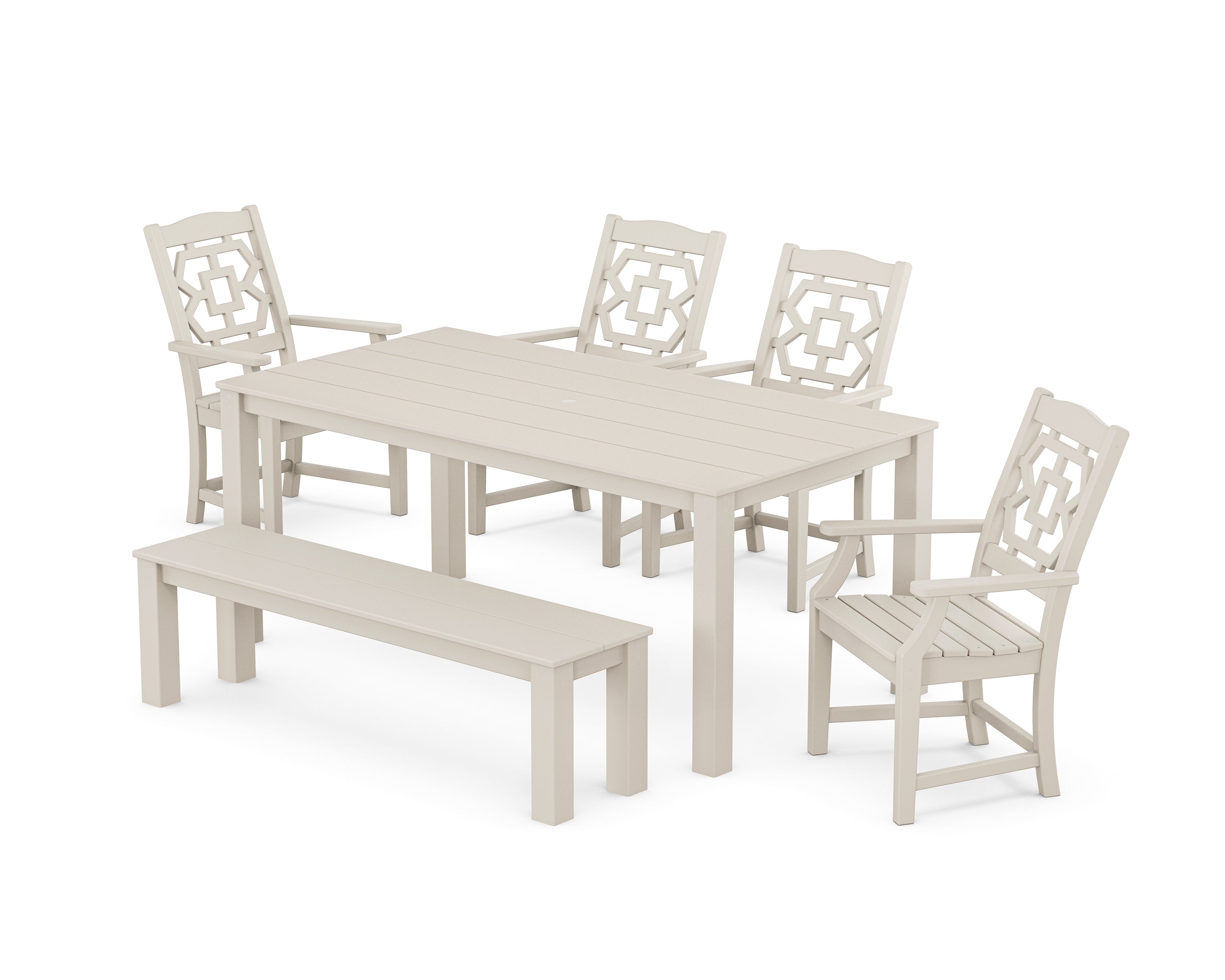 Martha Stewart by POLYWOOD® Chinoiserie 6-Piece Parsons Dining Set with Bench in Sand