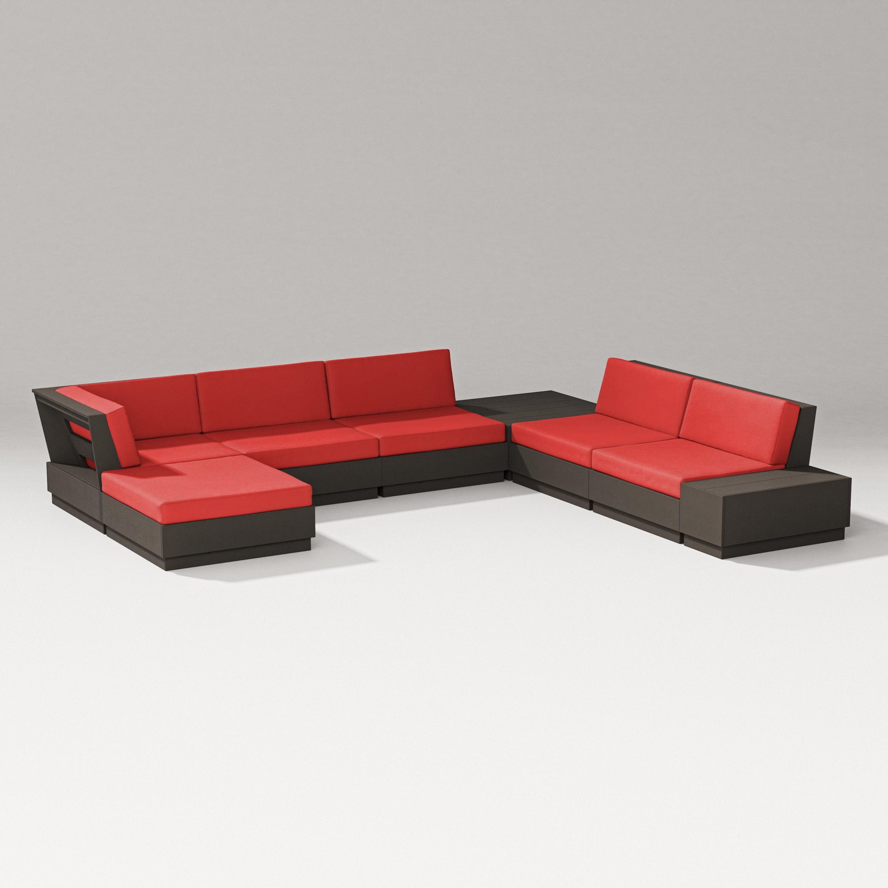 PW Designer Series Elevate 8-Piece Corner Sectional in Vintage Coffee / Crimson Linen