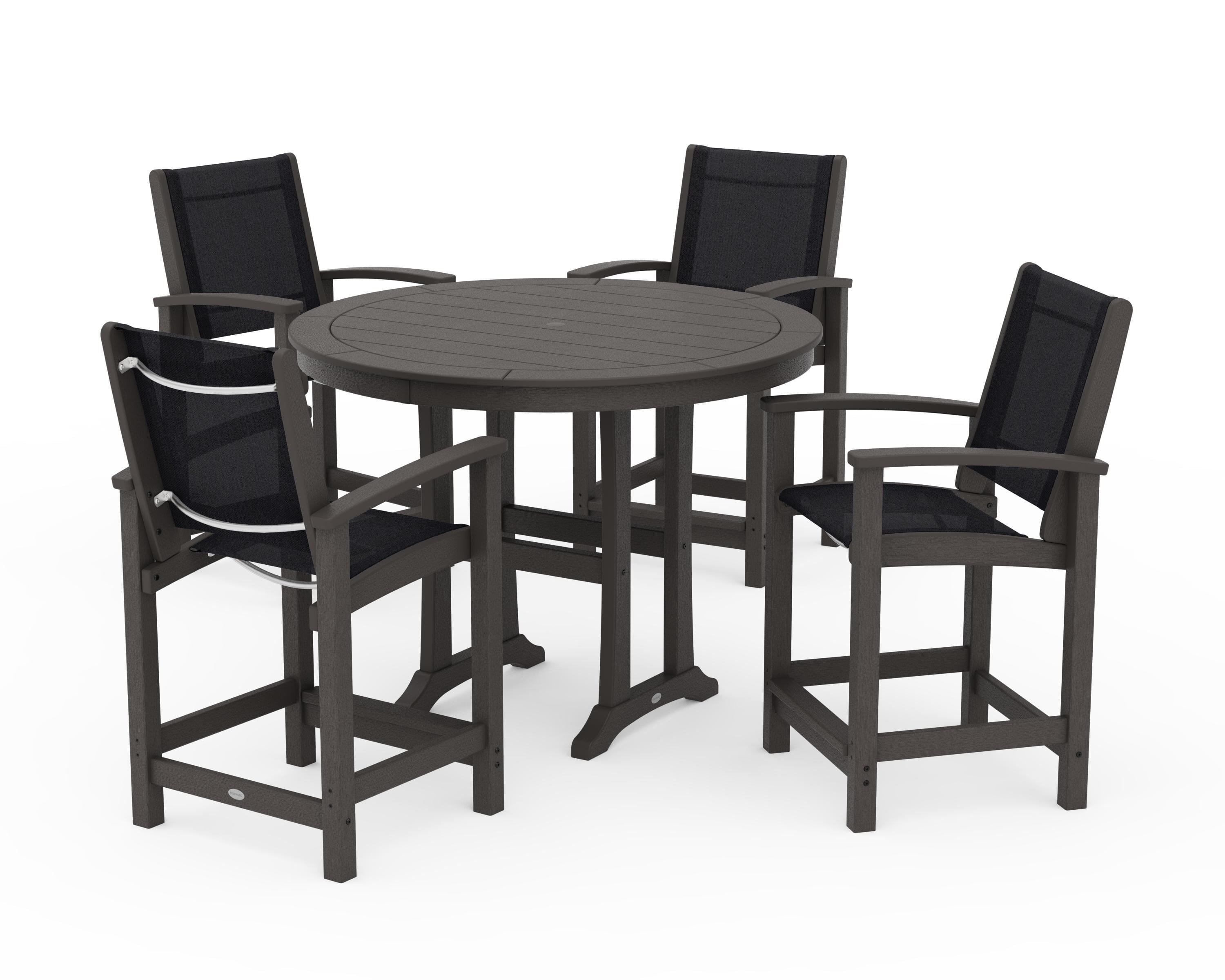 POLYWOOD Coastal 5-Piece Counter Set in Vintage Coffee / Black Sling