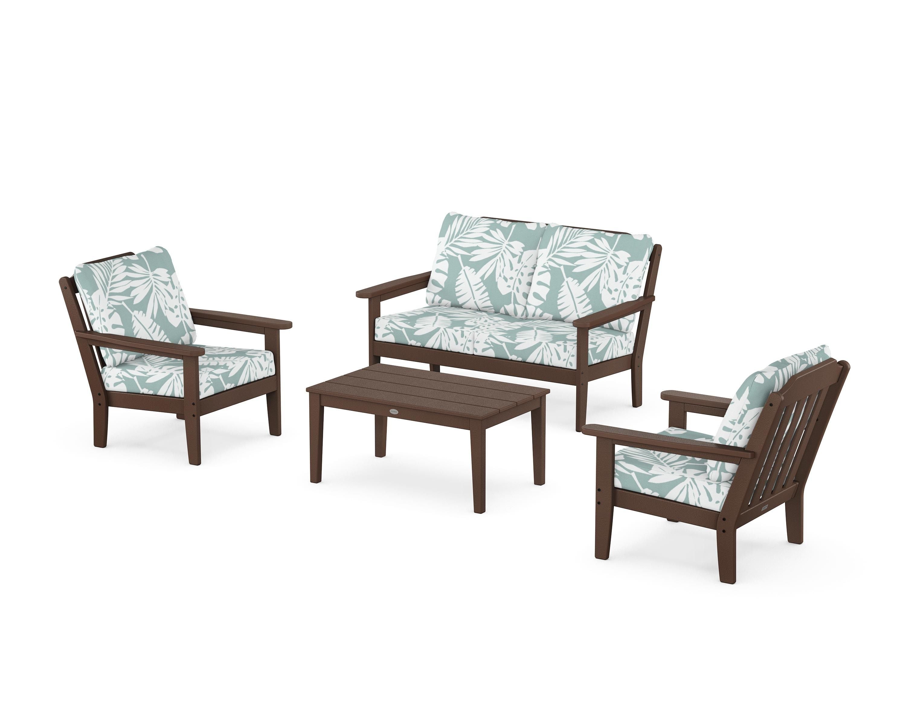 Country Living Cottage 4-Piece Deep Seating Set with Loveseat in Mahogany / Leaf Glacier Spa
